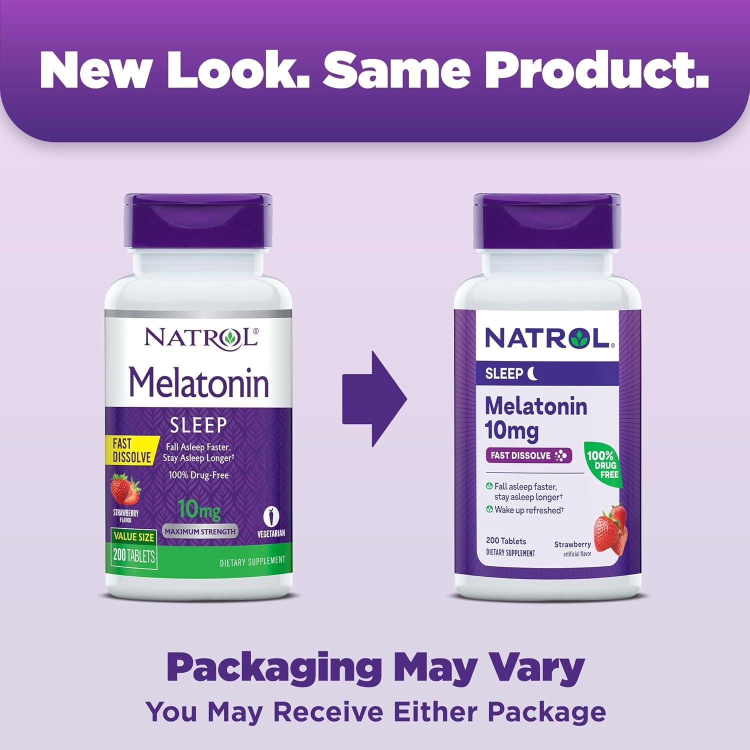 Natrol Melatonina 10 mg Rápida Disolución 200 Tabletas Sabor Fresa