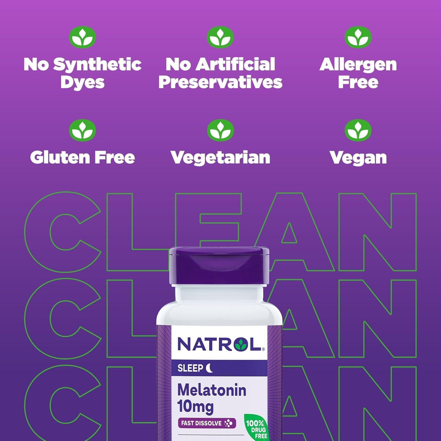 Natrol Melatonina 10 mg Rápida Disolución 200 Tabletas Sabor Fresa