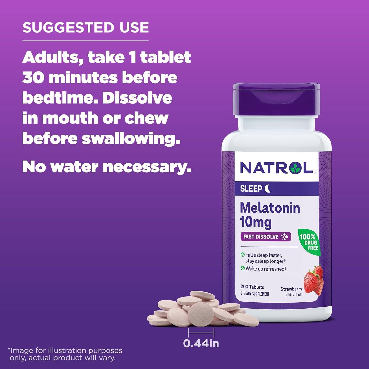 Natrol Melatonina 10 mg Rápida Disolución 200 Tabletas Sabor Fresa