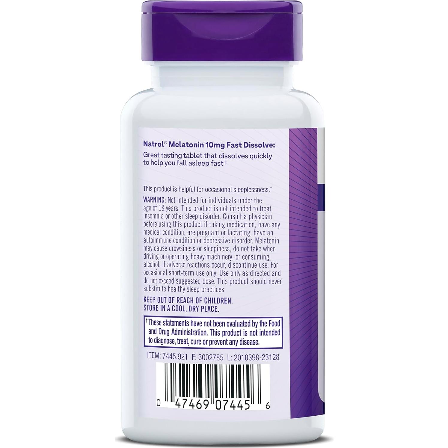 Natrol Melatonina 10 mg Rápida Disolución 200 Tabletas Sabor Fresa