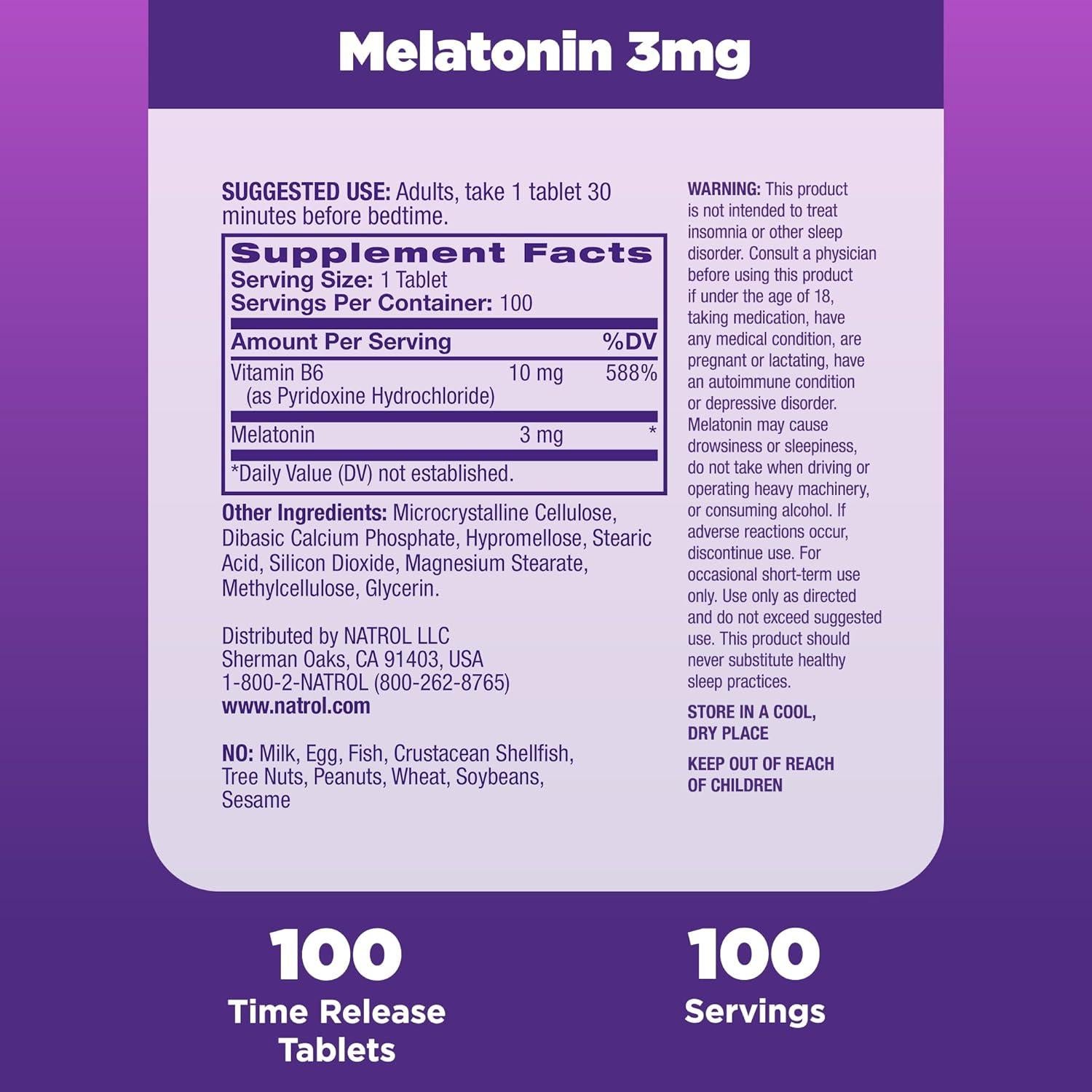 Natrol Melatonina 3 mg Liberación Prolongada 100 Tabletas