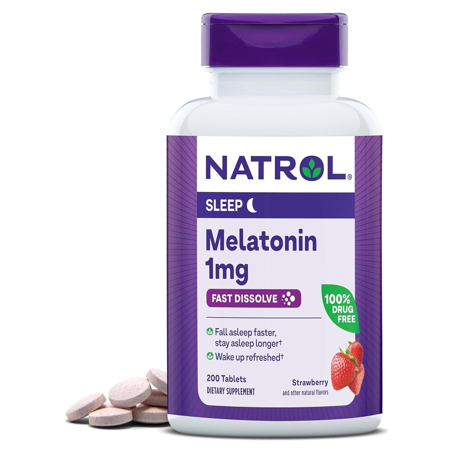 Natrol Melatonina 1 mg Rápida Disolución Sabor Fresa 200 Tabletas