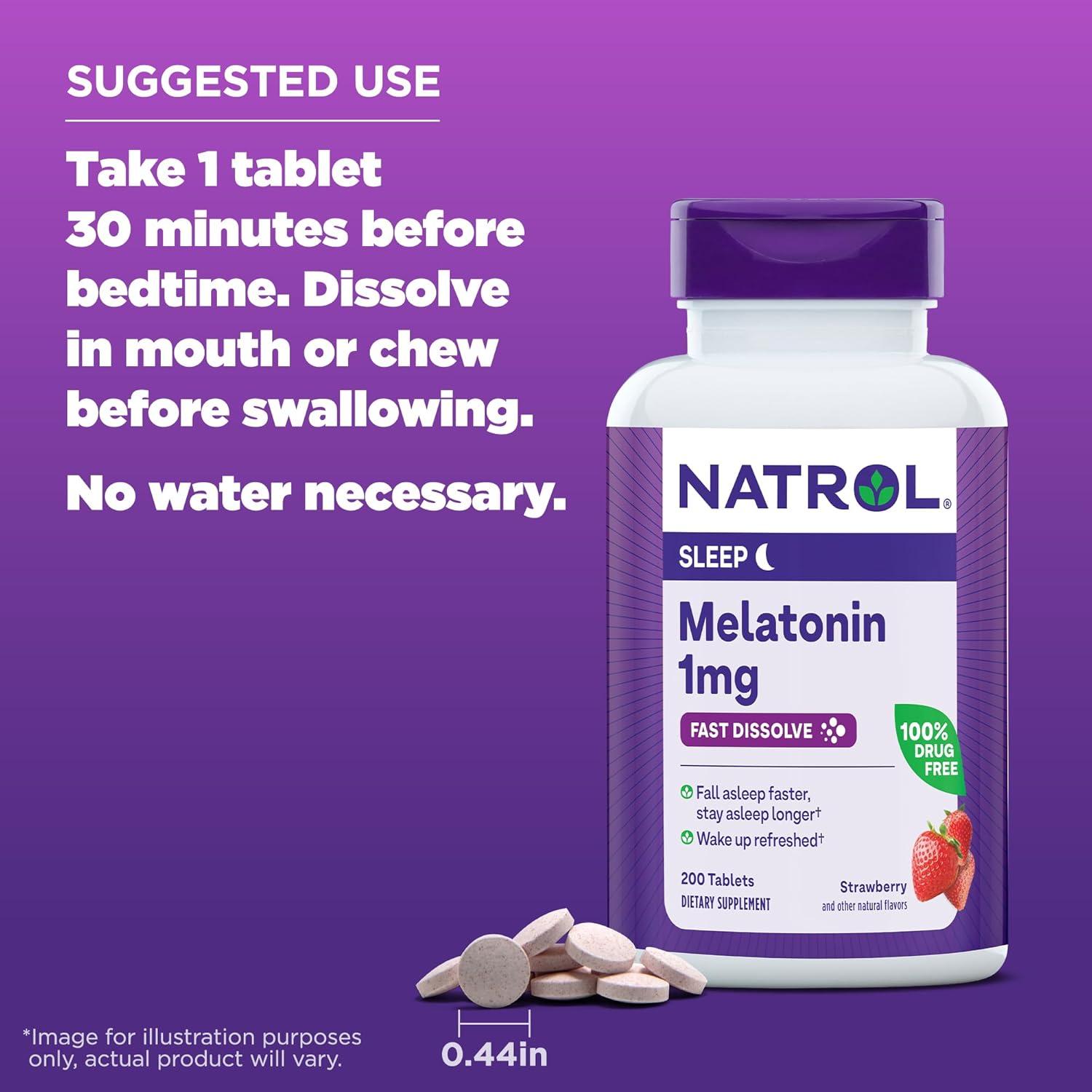 Natrol Melatonina 1 mg Rápida Disolución Sabor Fresa 200 Tabletas