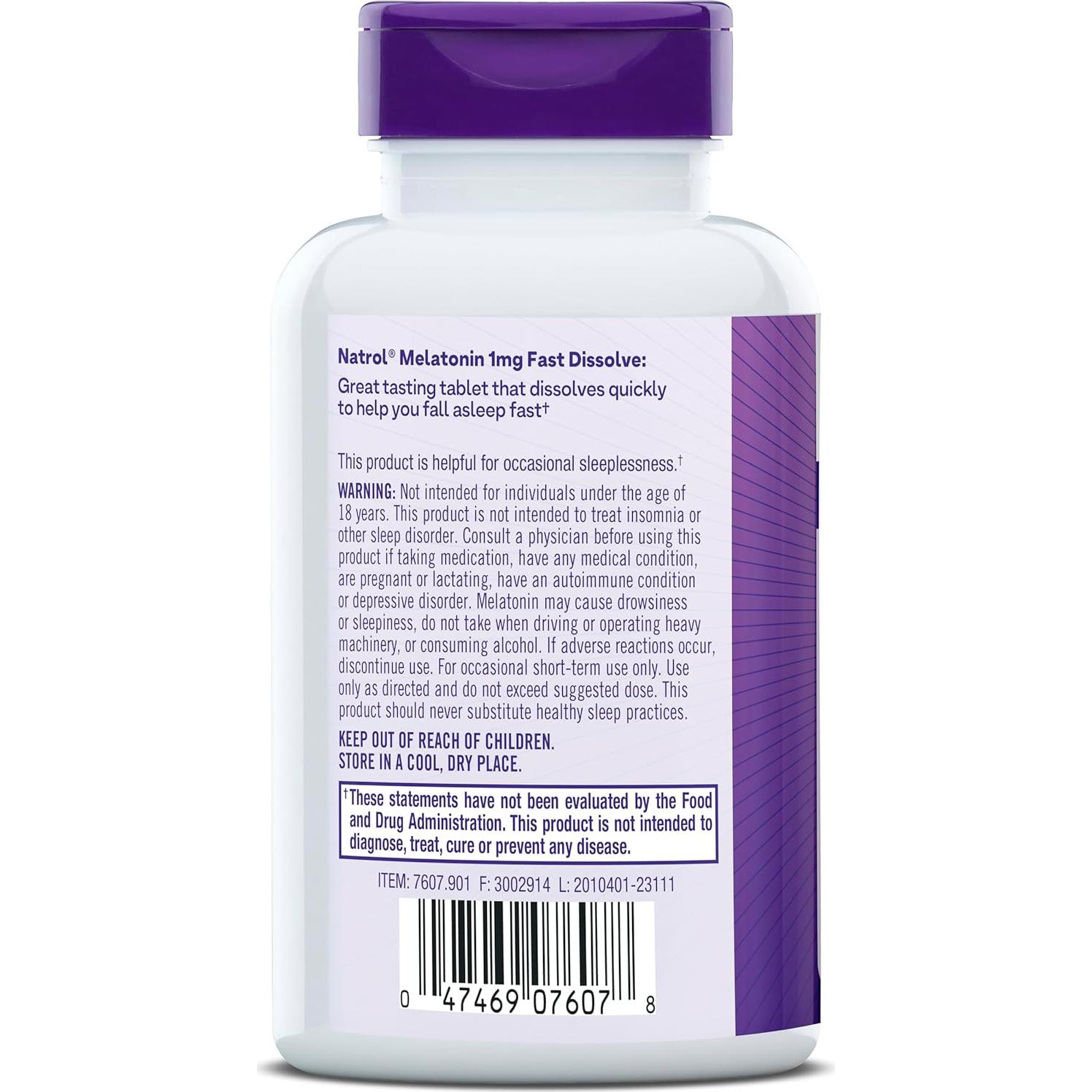 Natrol Melatonina 1 mg Rápida Disolución Sabor Fresa 200 Tabletas