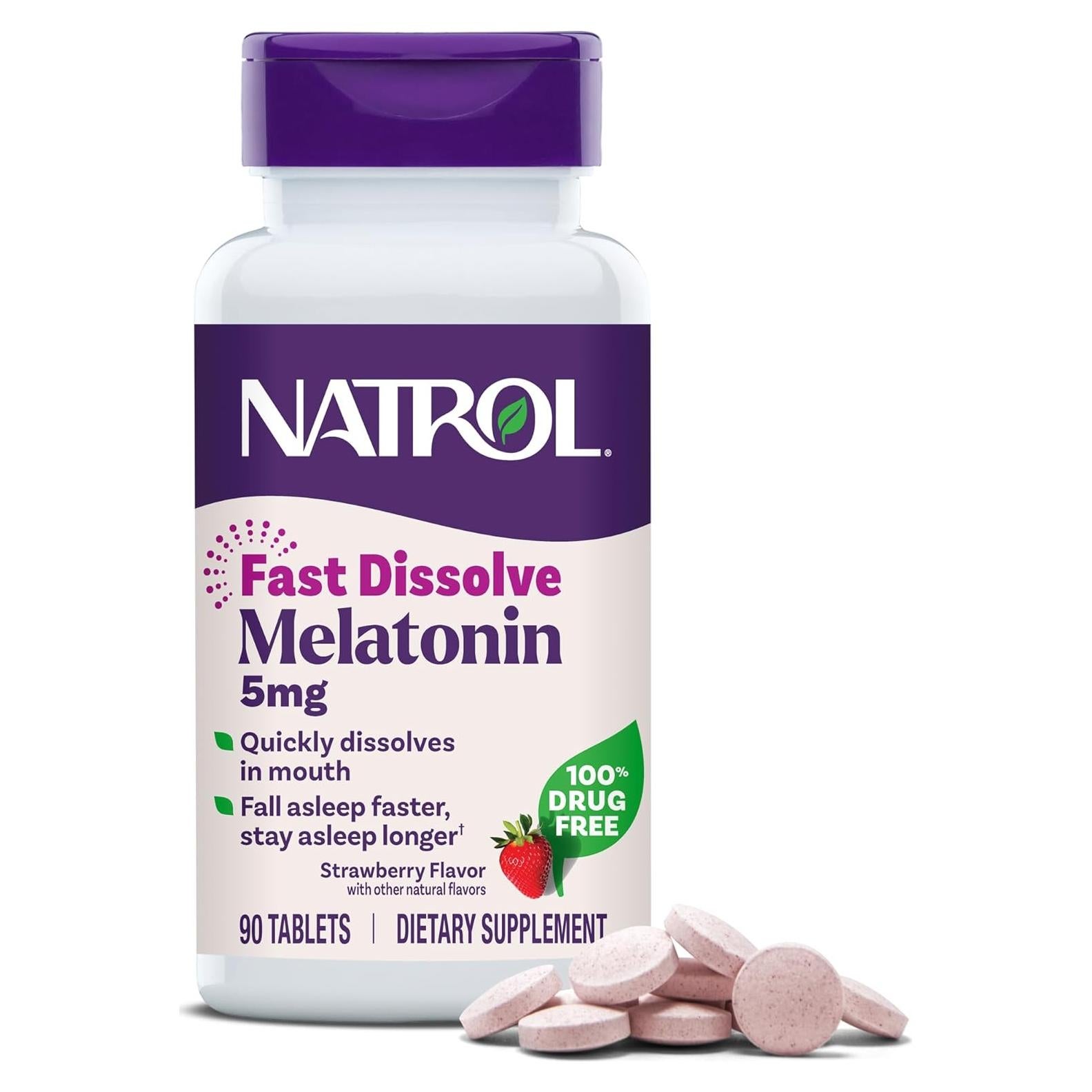 Suplemento de Melatonina Natrol 5 mg Sabor Fresa 90 Tabletas