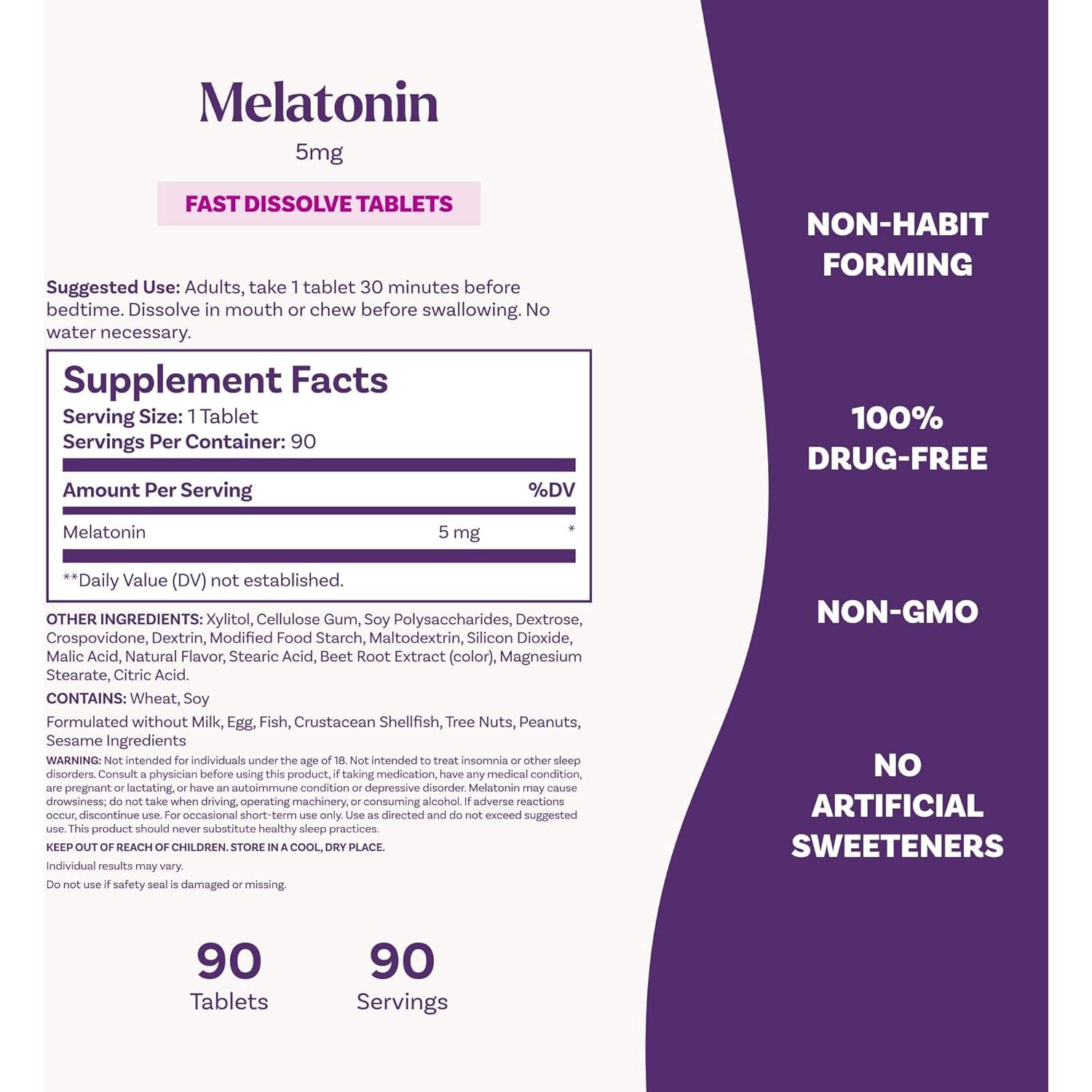 Suplemento de Melatonina Natrol 5 mg Sabor Fresa 90 Tabletas