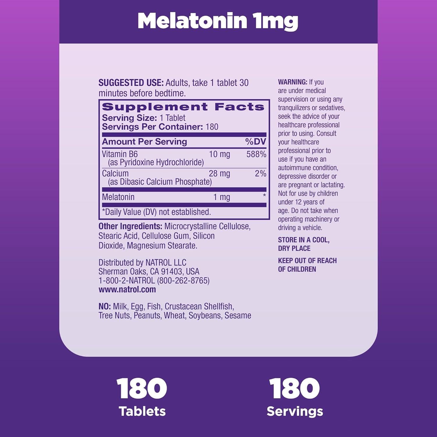Tabletas de Melatonina Natrol 1 mg - 180 tabletas