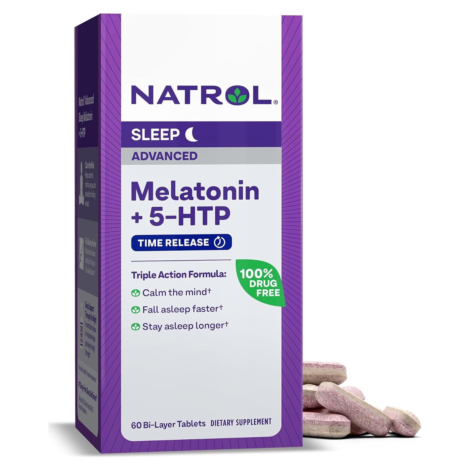 Suplemento Natrol Melatonina + 5-HTP 60 Tabletas Liberación Prolongada