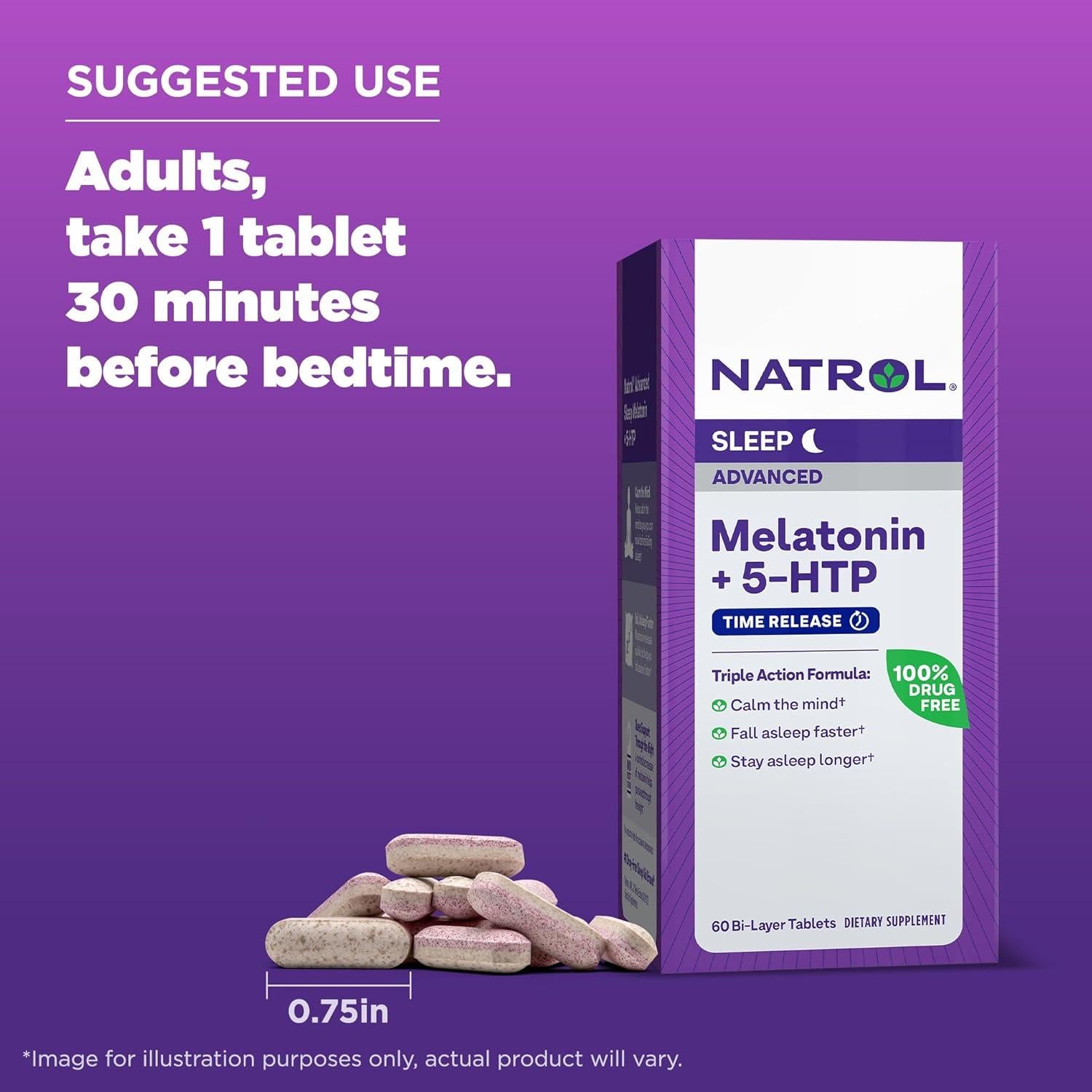 Suplemento Natrol Melatonina + 5-HTP 60 Tabletas Liberación Prolongada