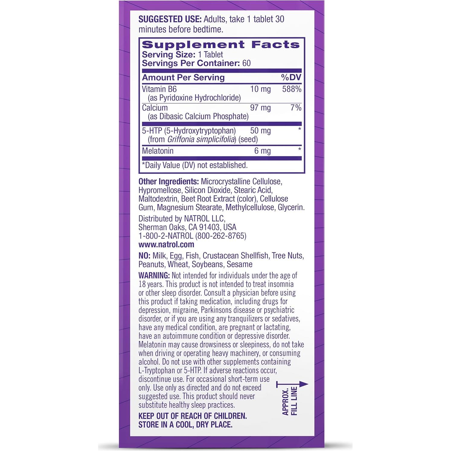 Suplemento Natrol Melatonina + 5-HTP 60 Tabletas Liberación Prolongada