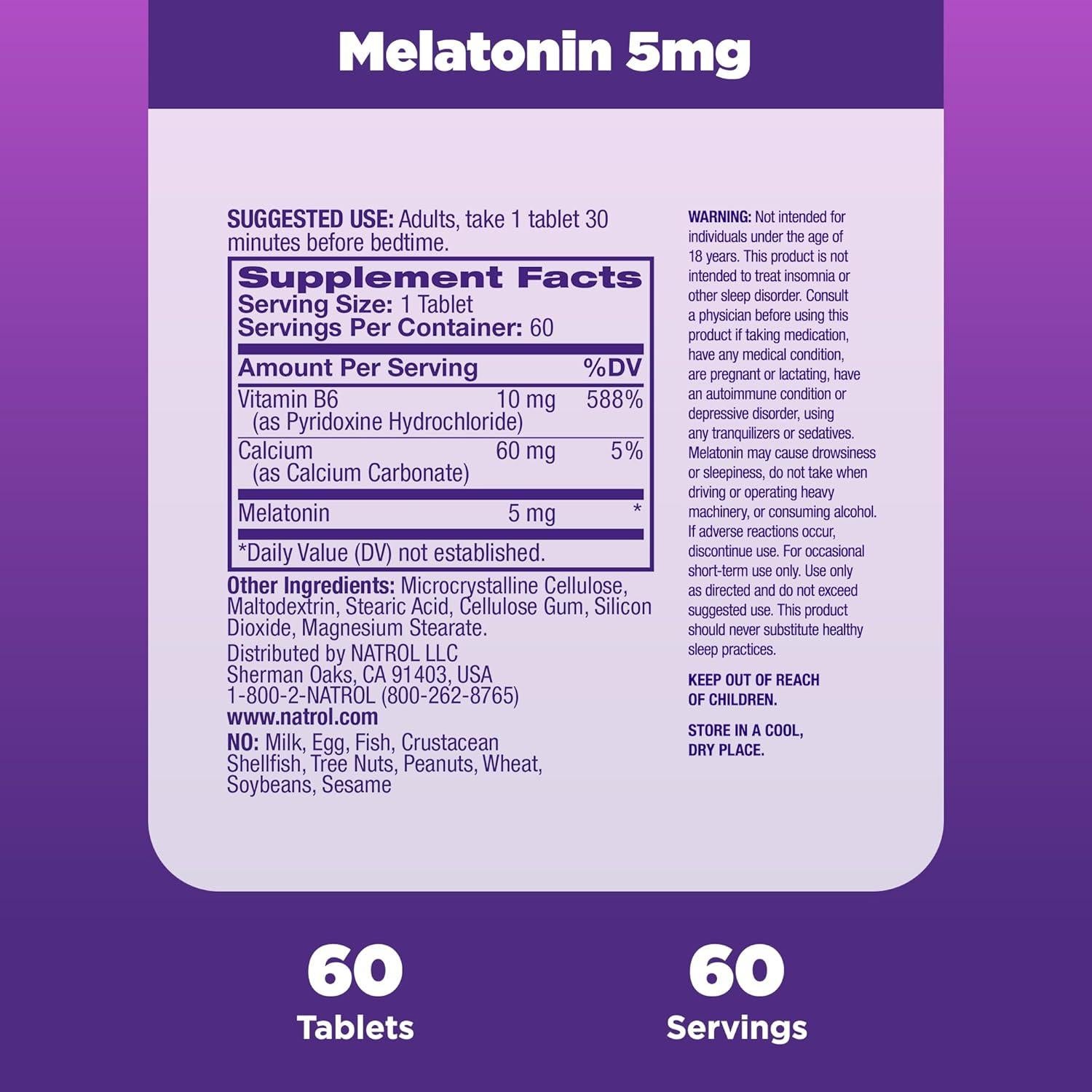 Natrol Melatonina 5 mg - Suplemento para Dormir 60 Tabletas