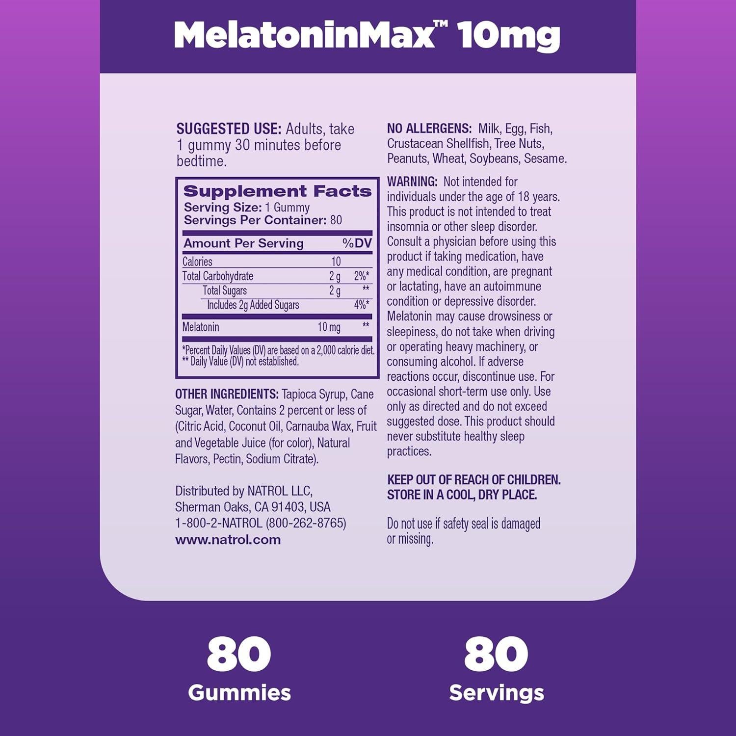 Gomitas de Melatonina Natrol 10mg 80 unidades Sabor Arándano