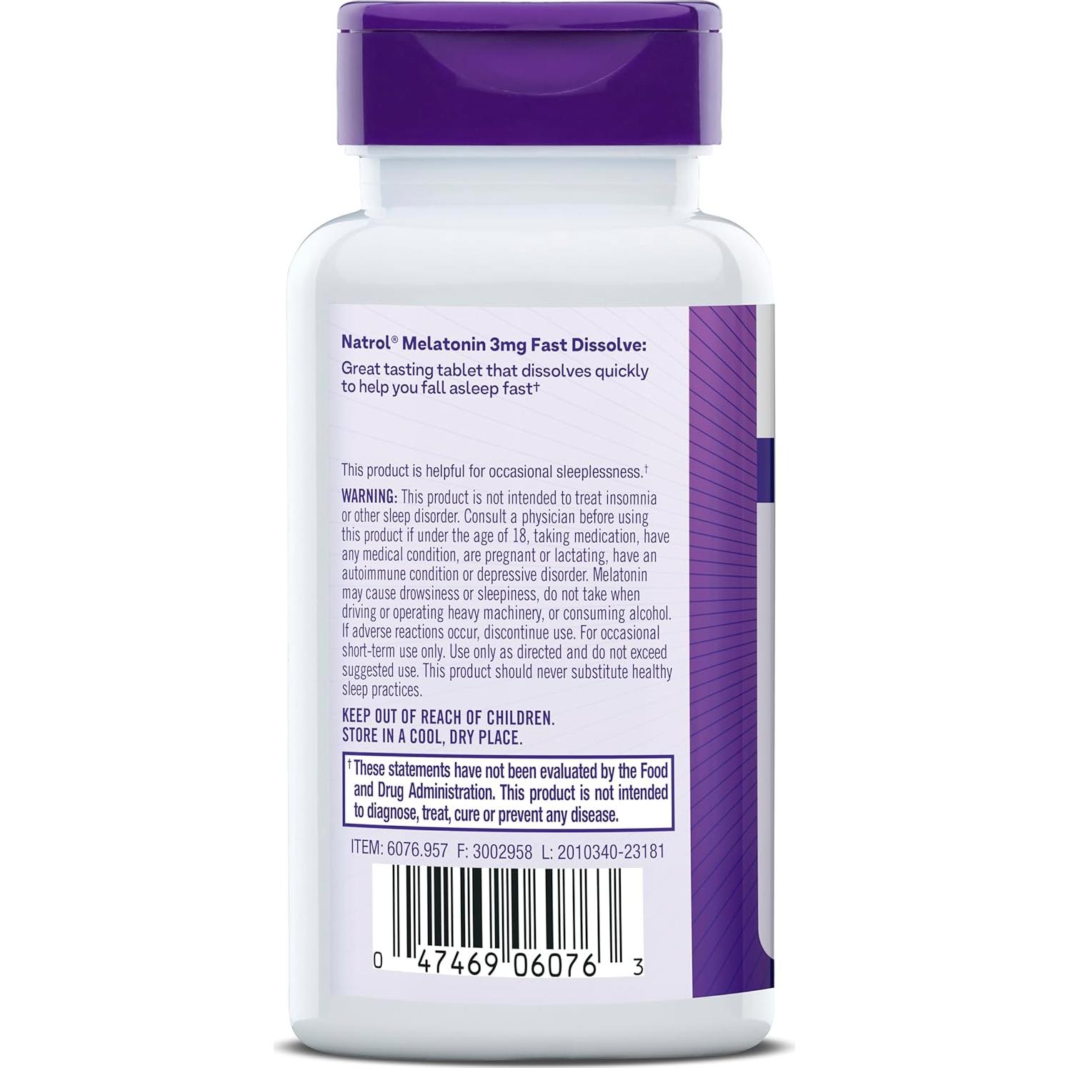 Suplemento de Melatonina Natrol 3 mg Sabor Fresa 90 Tabletas