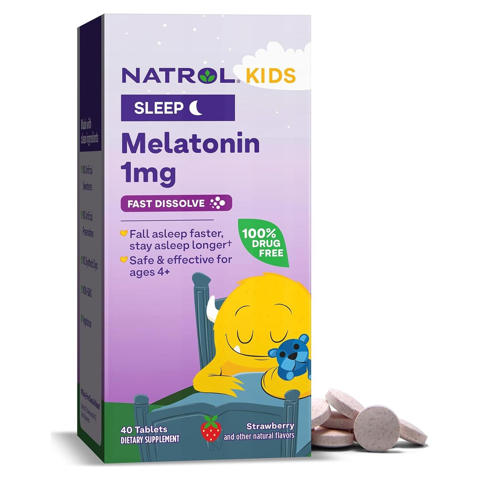 Suplemento de Melatonina Natrol Kids 1 mg - 40 Tabletas Sabor Fresa