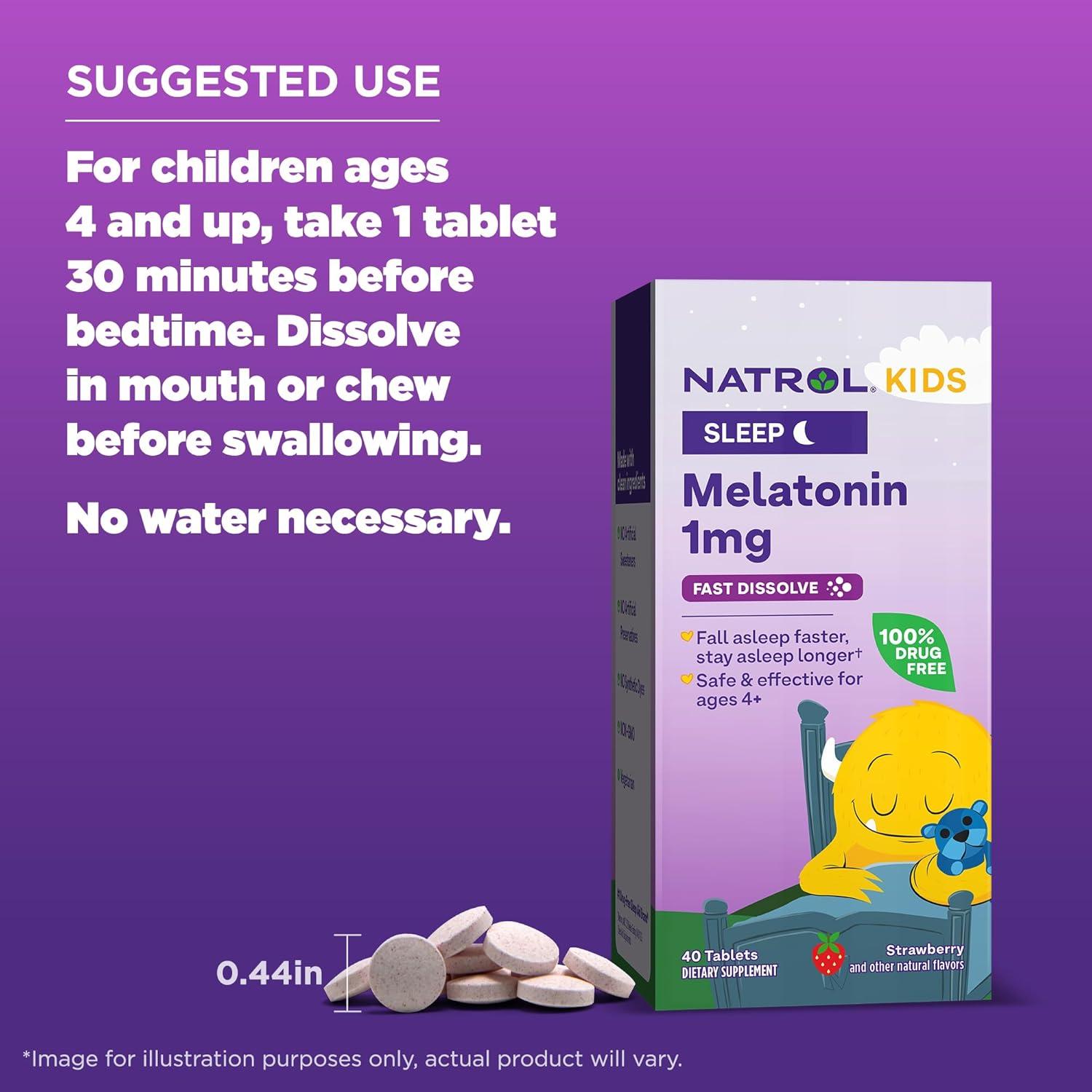 Suplemento de Melatonina Natrol Kids 1 mg - 40 Tabletas Sabor Fresa