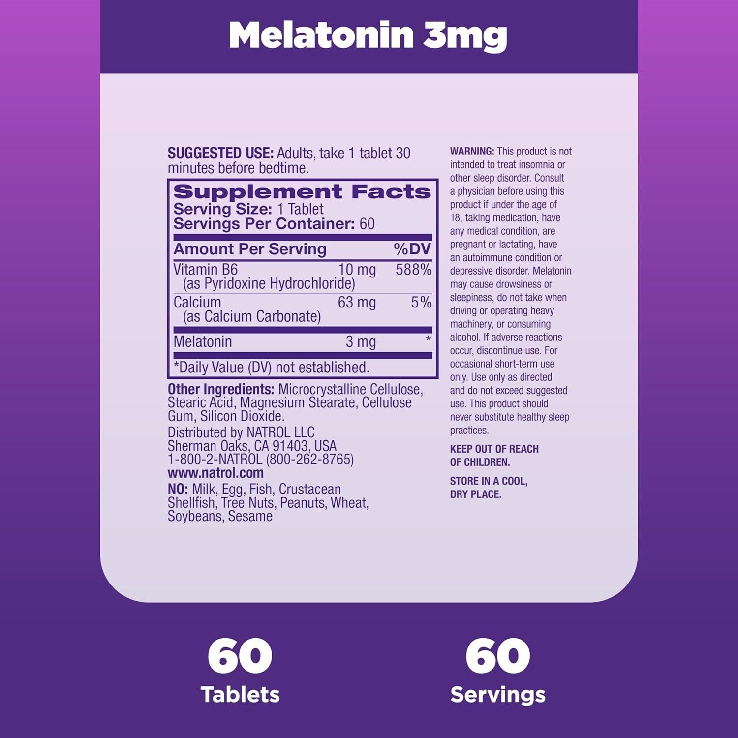 Natrol Melatonina 3 mg - Suplemento para Dormir 60 Tabletas
