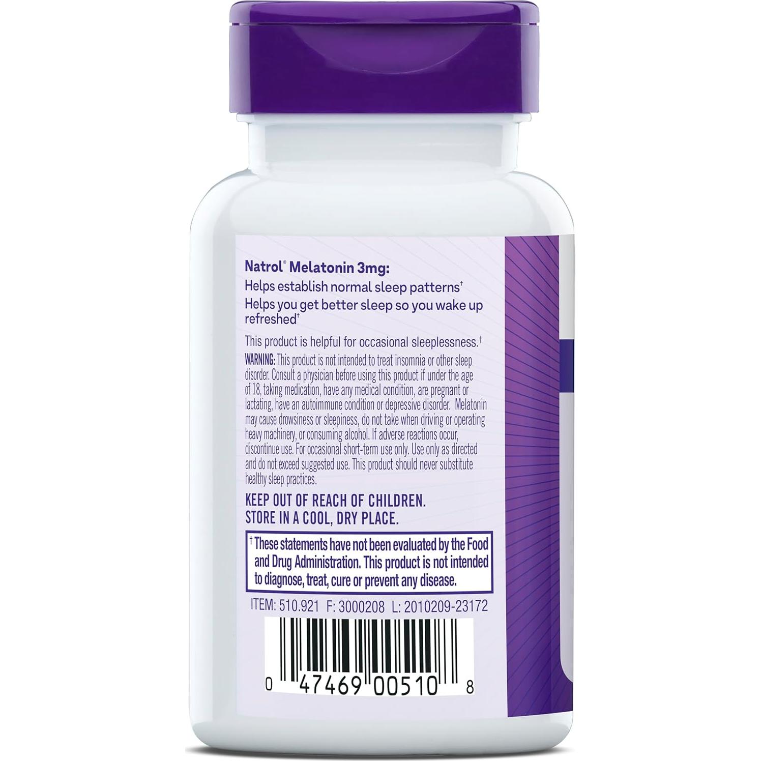 Natrol Melatonina 3 mg - Suplemento para Dormir 60 Tabletas