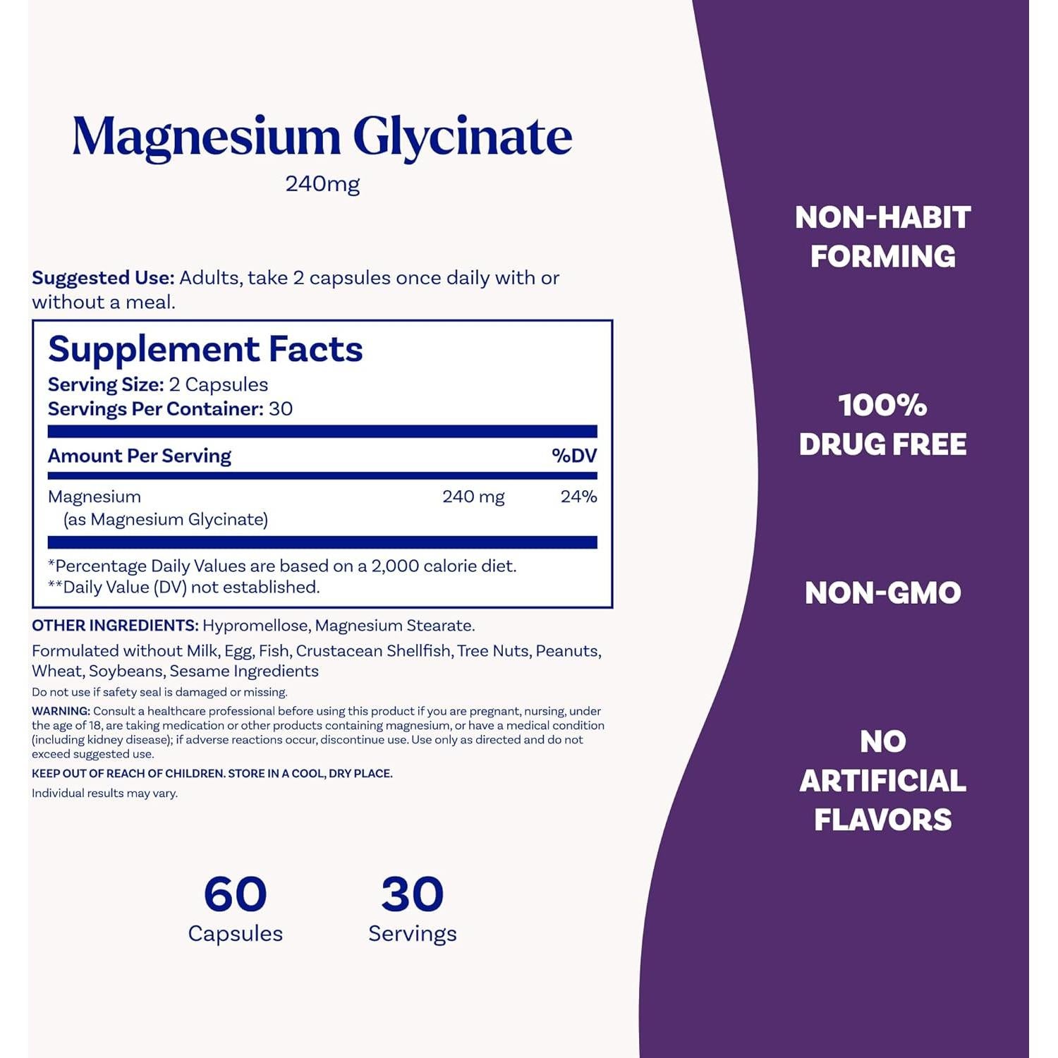 Suplemento de Magnesio Glicinato Natrol 240 mg - 60 Cápsulas