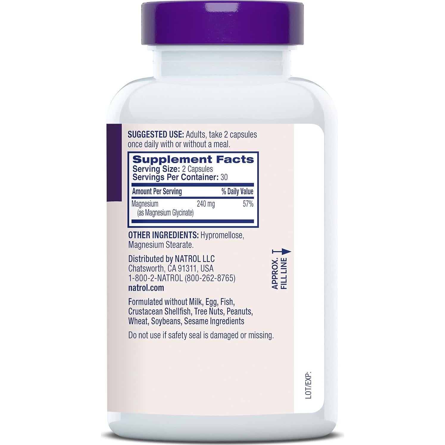 Suplemento de Magnesio Glicinato Natrol 240 mg - 60 Cápsulas