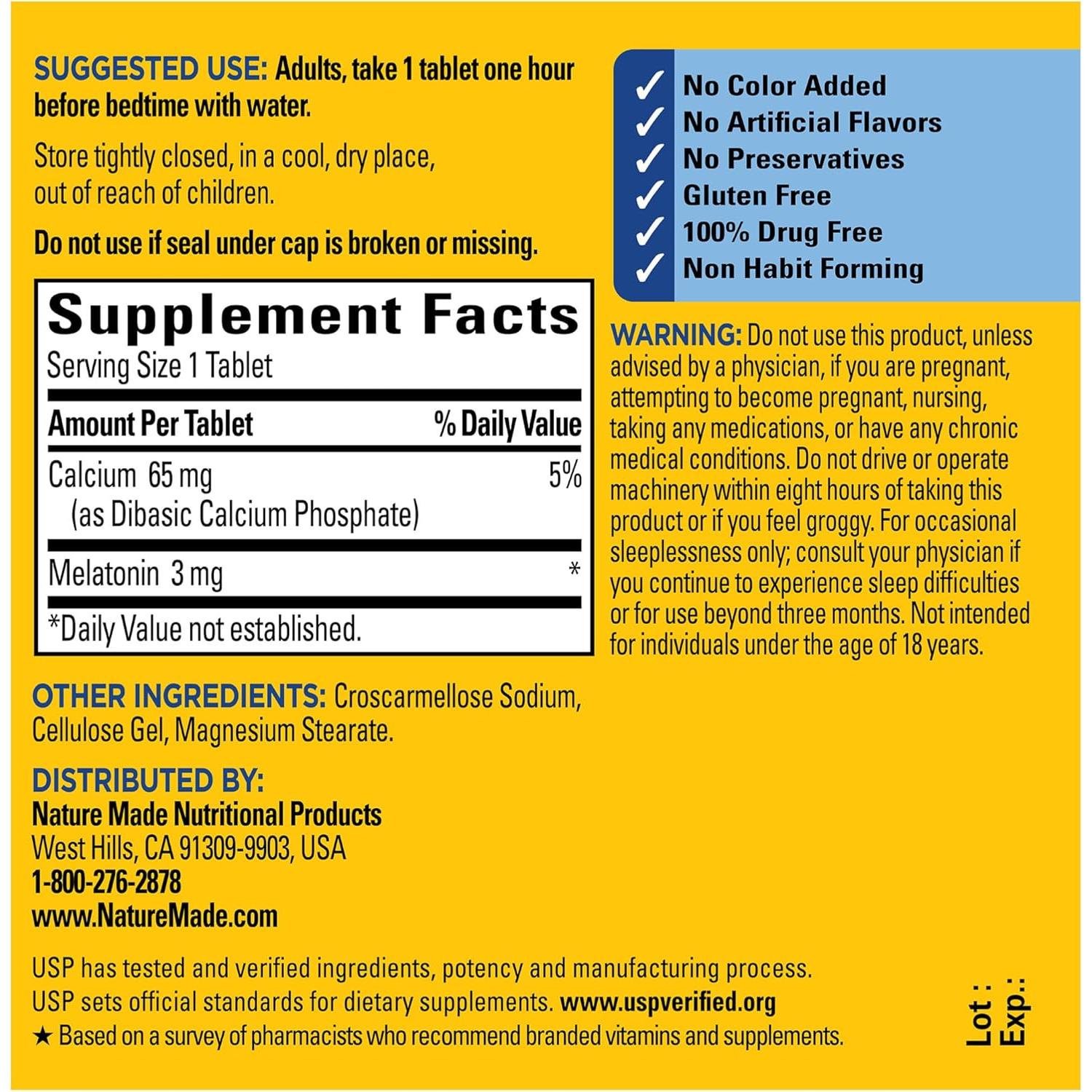 Melatonina 3mg Nature Made 240 Tabletas Suplemento para Dormir