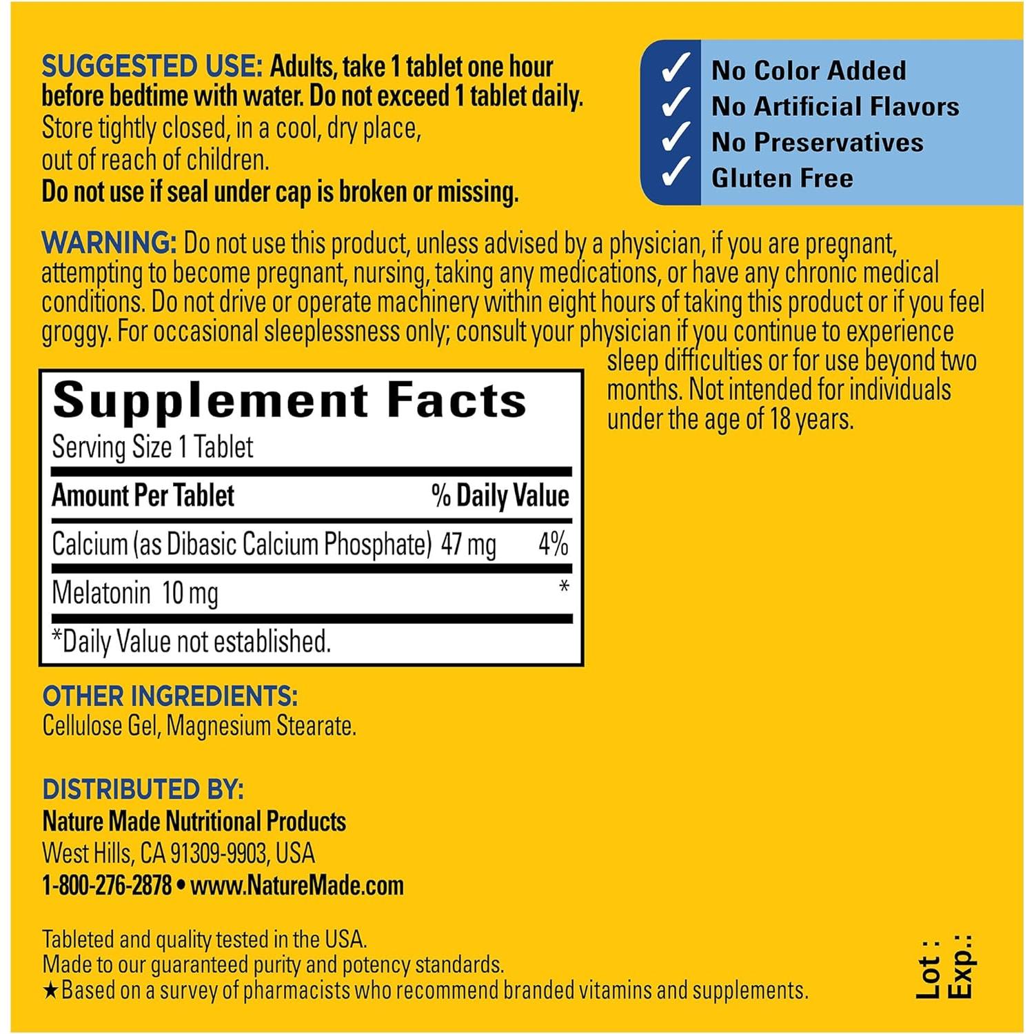 Nature Made Melatonina 10mg 70 Tabletas Suplemento para Dormir