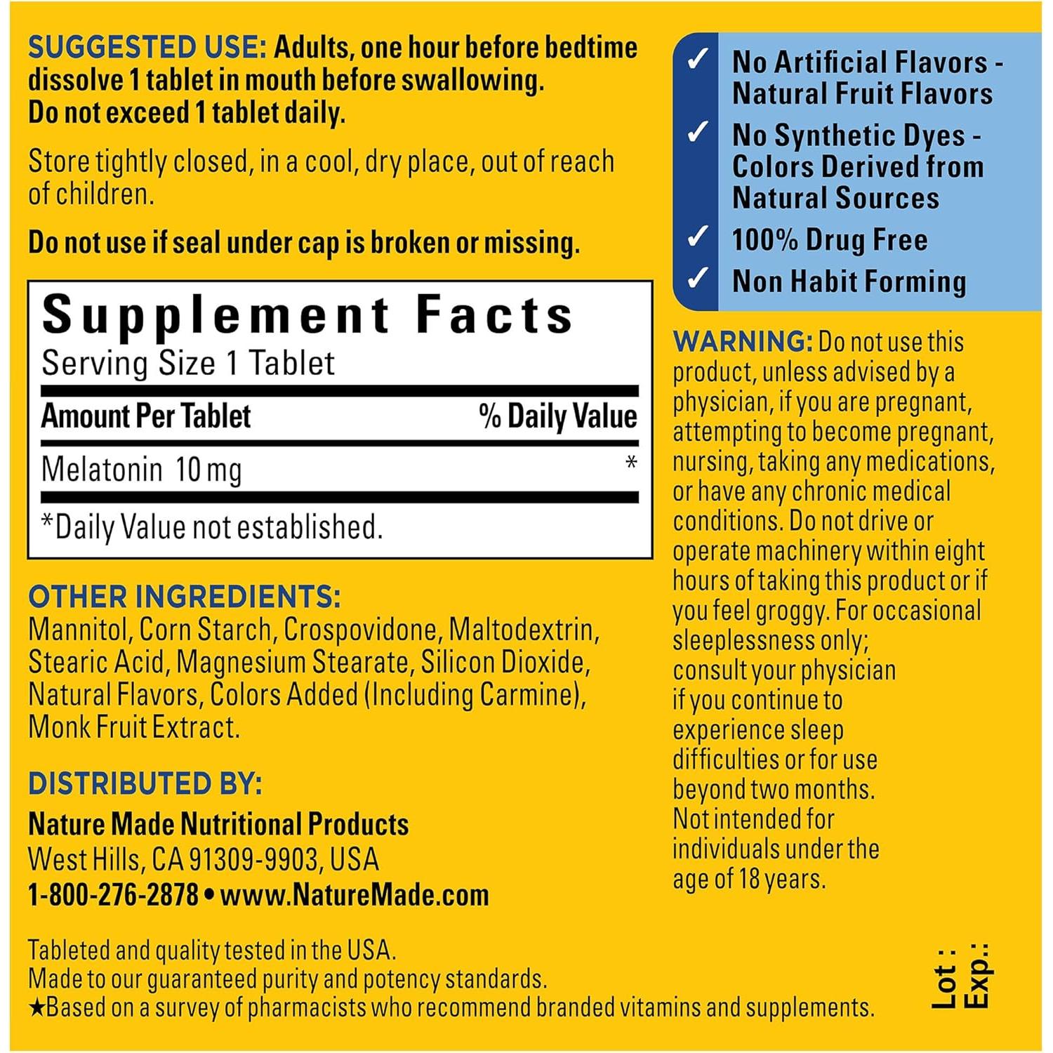 Melatonina 10mg Nature Made Disolución Rápida 45 Tabletas