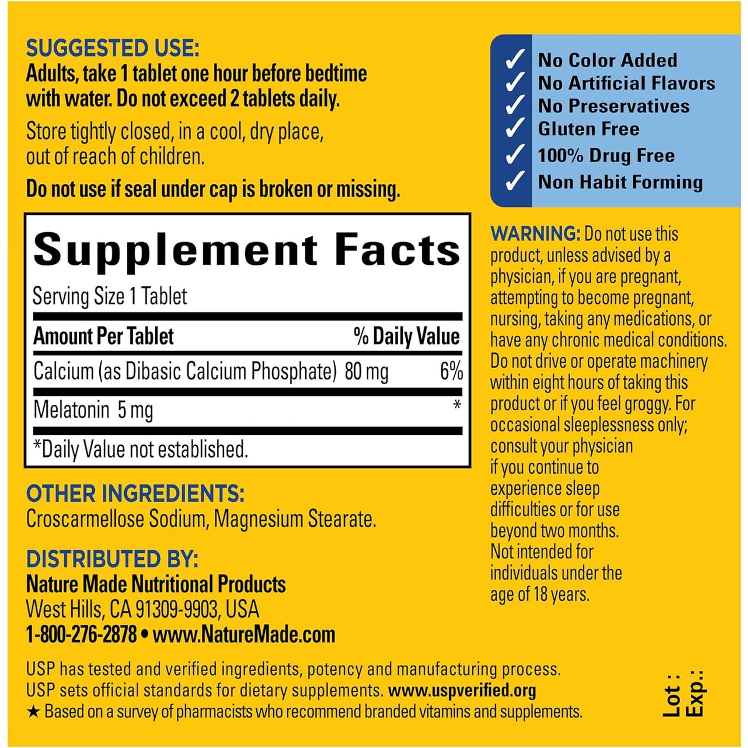 Nature Made Melatonina 5mg 300 Tabletas Suplemento para Dormir