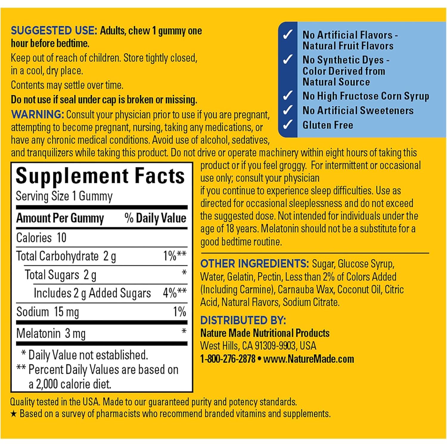 Gominolas de Melatonina Nature Made 3mg 60 Unidades