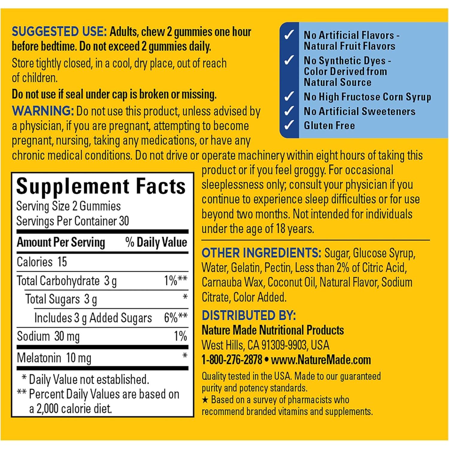 Gominolas de Melatonina Nature Made 10mg Liberación Prolongada 60u