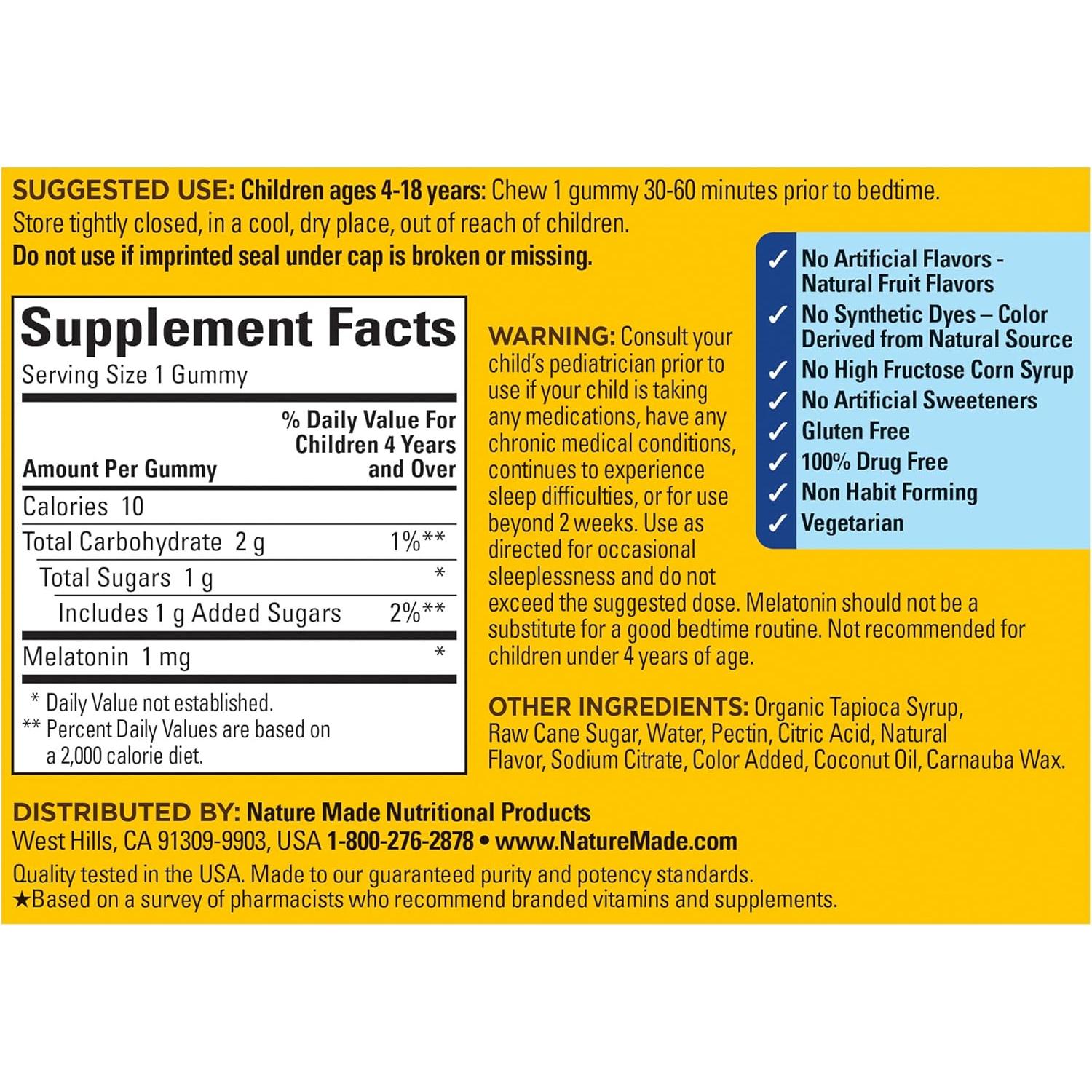 Gomas de Melatonina para Niños Nature Made 45 Conteo Sabor Fresa