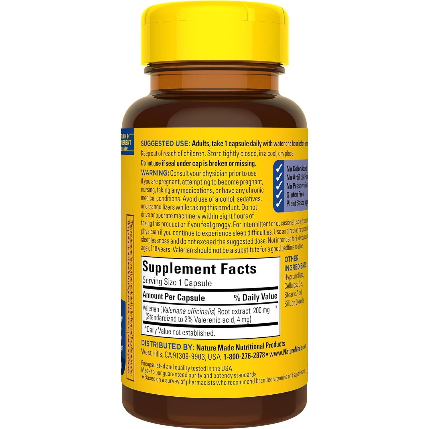 Cápsulas de Raíz de Valeriana Nature Made 30 Unidades