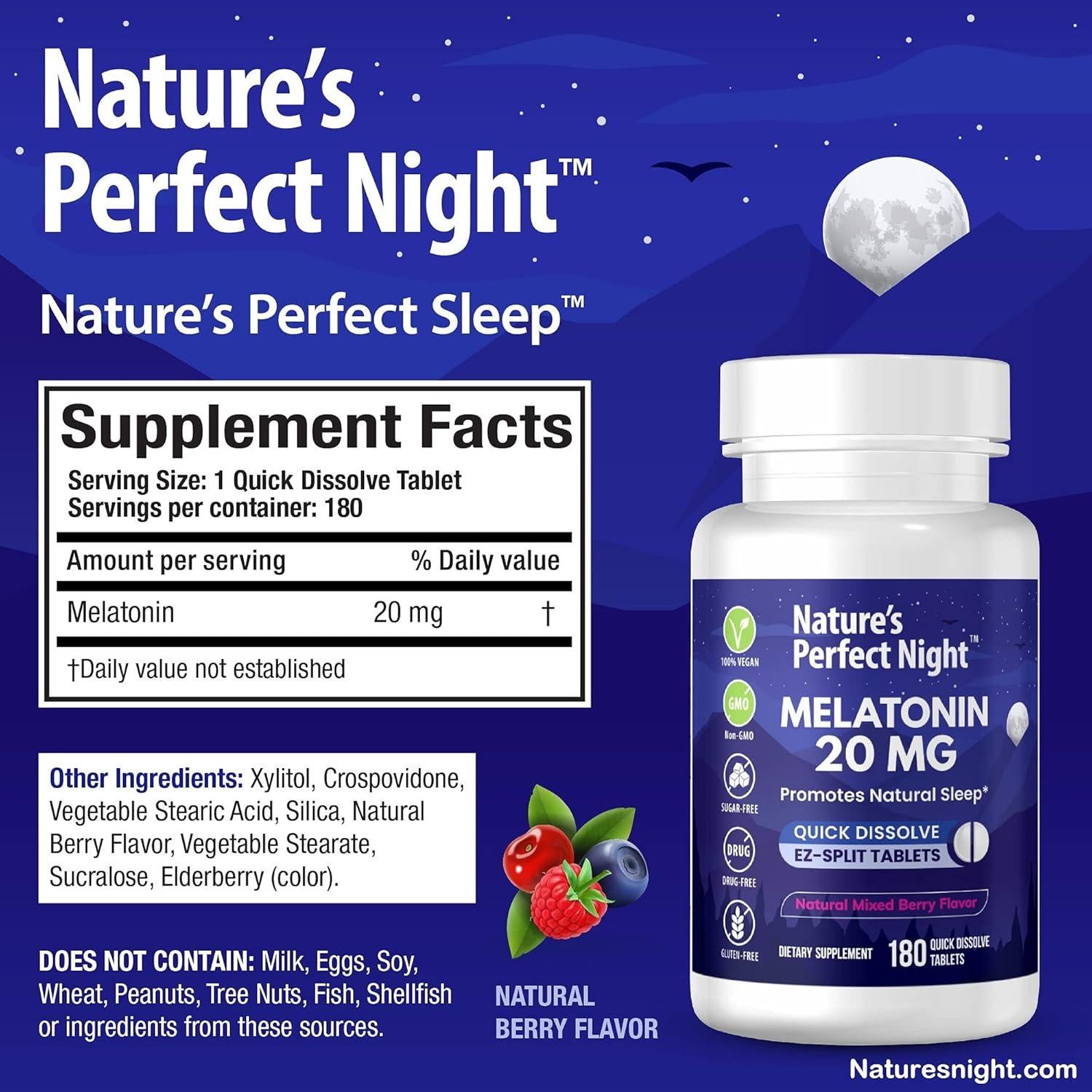 Melatonina 20mg Noche Perfecta de la Naturaleza 180 Tabletas