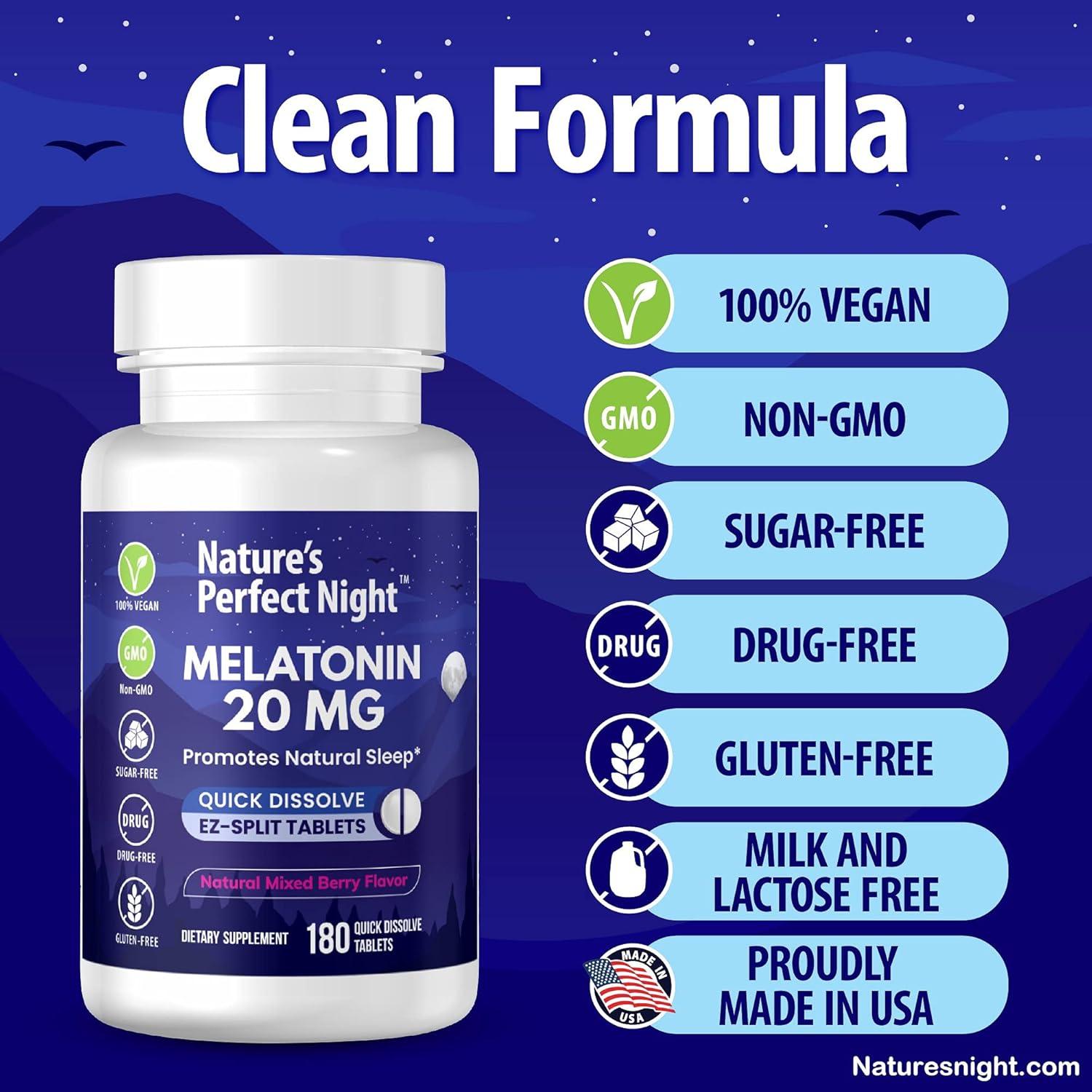 Melatonina 20mg Noche Perfecta de la Naturaleza 180 Tabletas