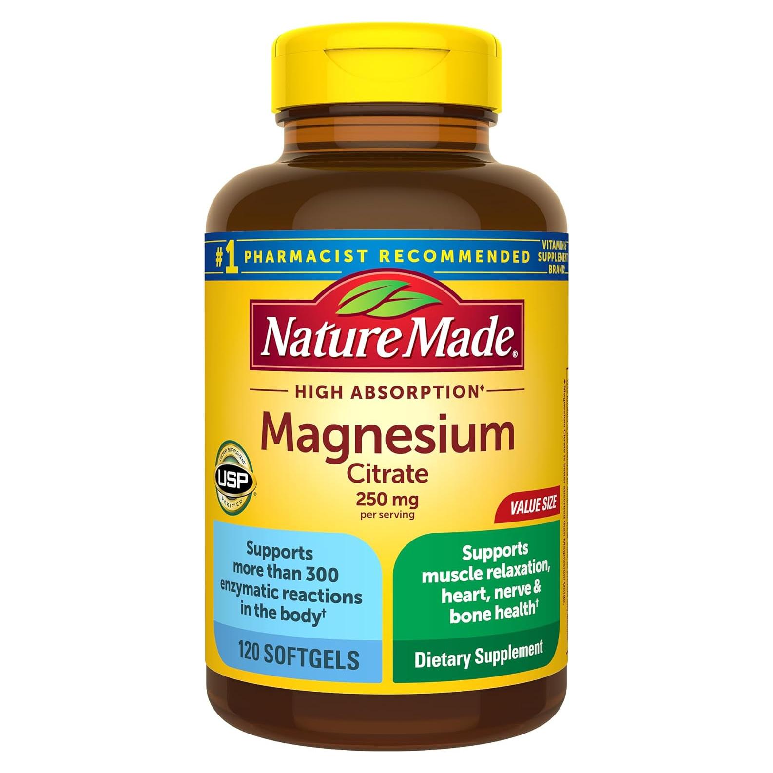 Suplemento de Magnesio Citrato Nature Made 250 mg 120 Gelatinas