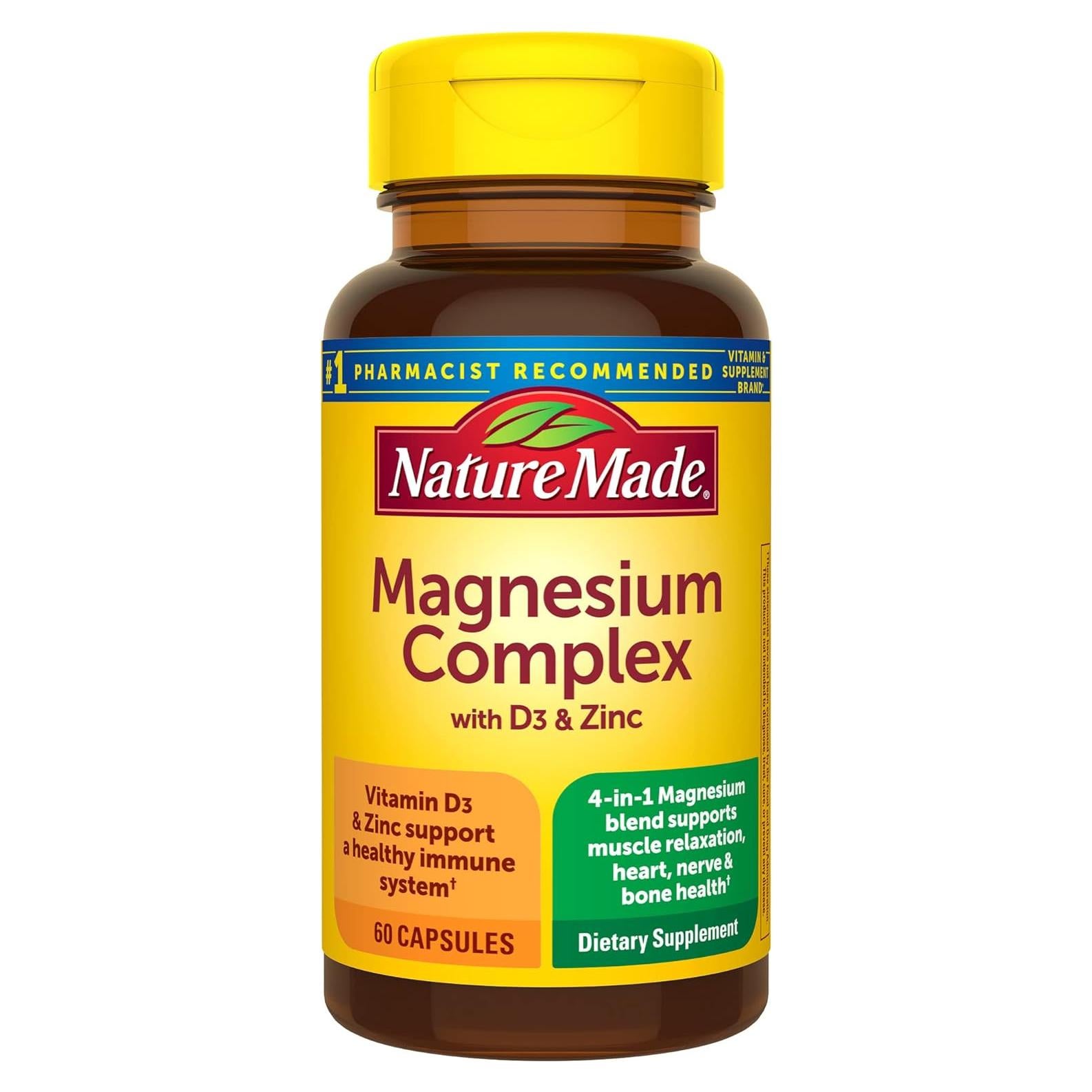 Suplemento de Magnesio Nature Made con Vitamina D3 y Zinc, 60 Cápsulas