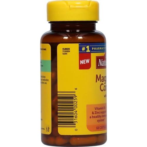 Suplemento de Magnesio Nature Made con Vitamina D3 y Zinc, 60 Cápsulas