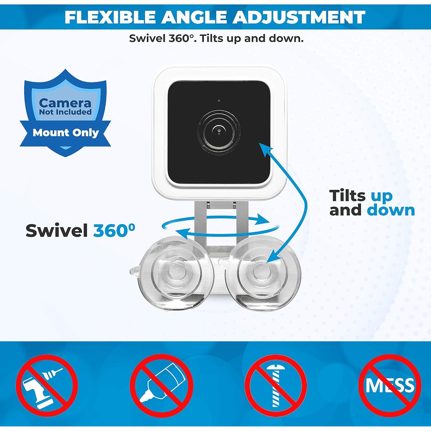 v3 Wyze Compatible Secure Suction Mount (Camera Not Included) – Bracket Shelf with Dual Suction Cups Allows 360 Swivel – Affixes to Window Glass, Mirror, and Smooth Surfaces by Arthon (v3, 1 Mount)