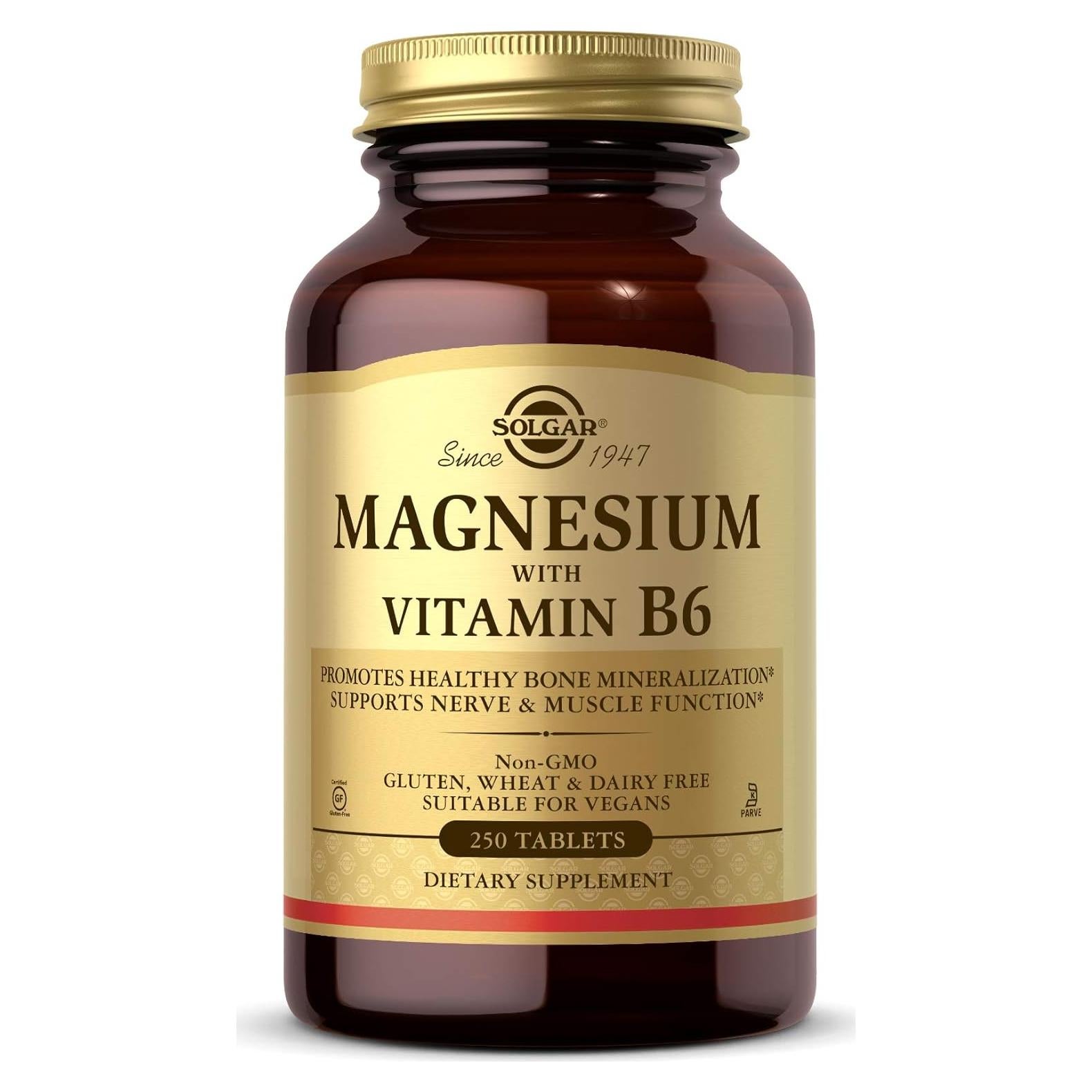 Suplemento de Magnesio con Vitamina B6 Solgar 250 Tabletas - Salud Huesos y Energía