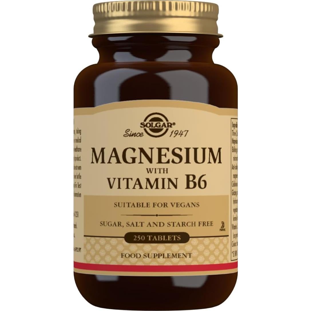 Suplemento de Magnesio con Vitamina B6 Solgar 250 Tabletas - Salud Huesos y Energía