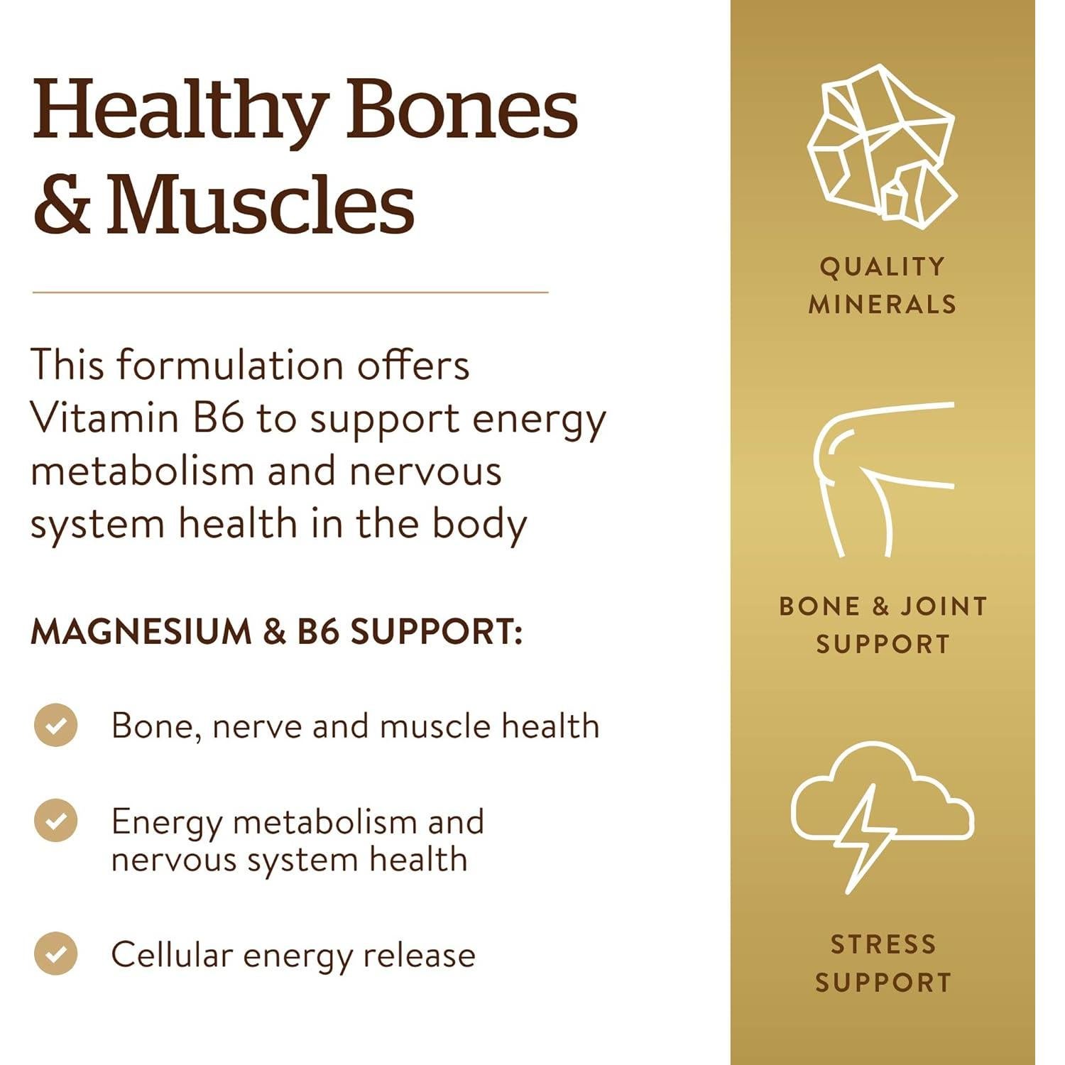 Suplemento de Magnesio con Vitamina B6 Solgar 250 Tabletas - Salud Huesos y Energía