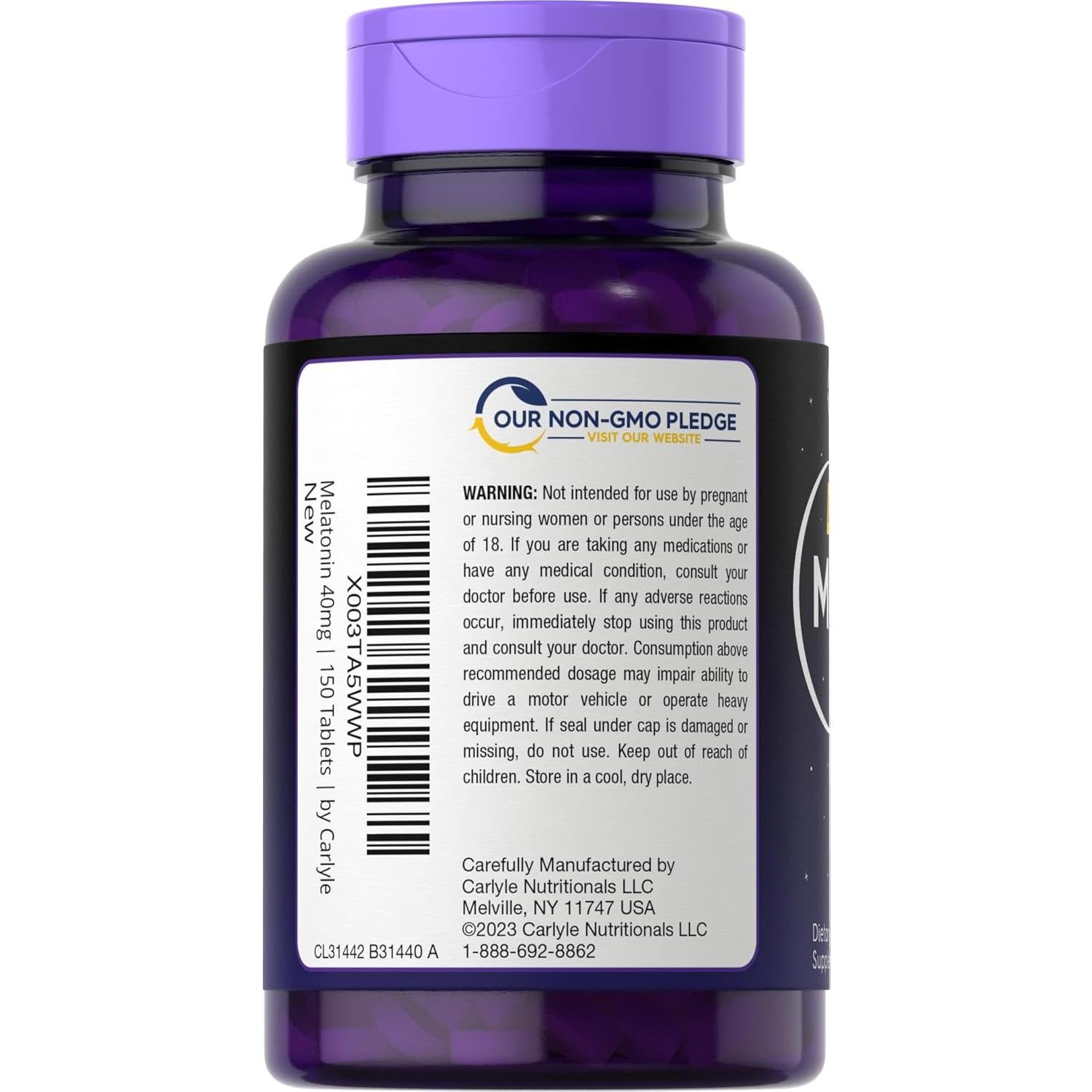 Complejo de Melatonina Carlyle 40mg con Ashwagandha 150 Tabletas