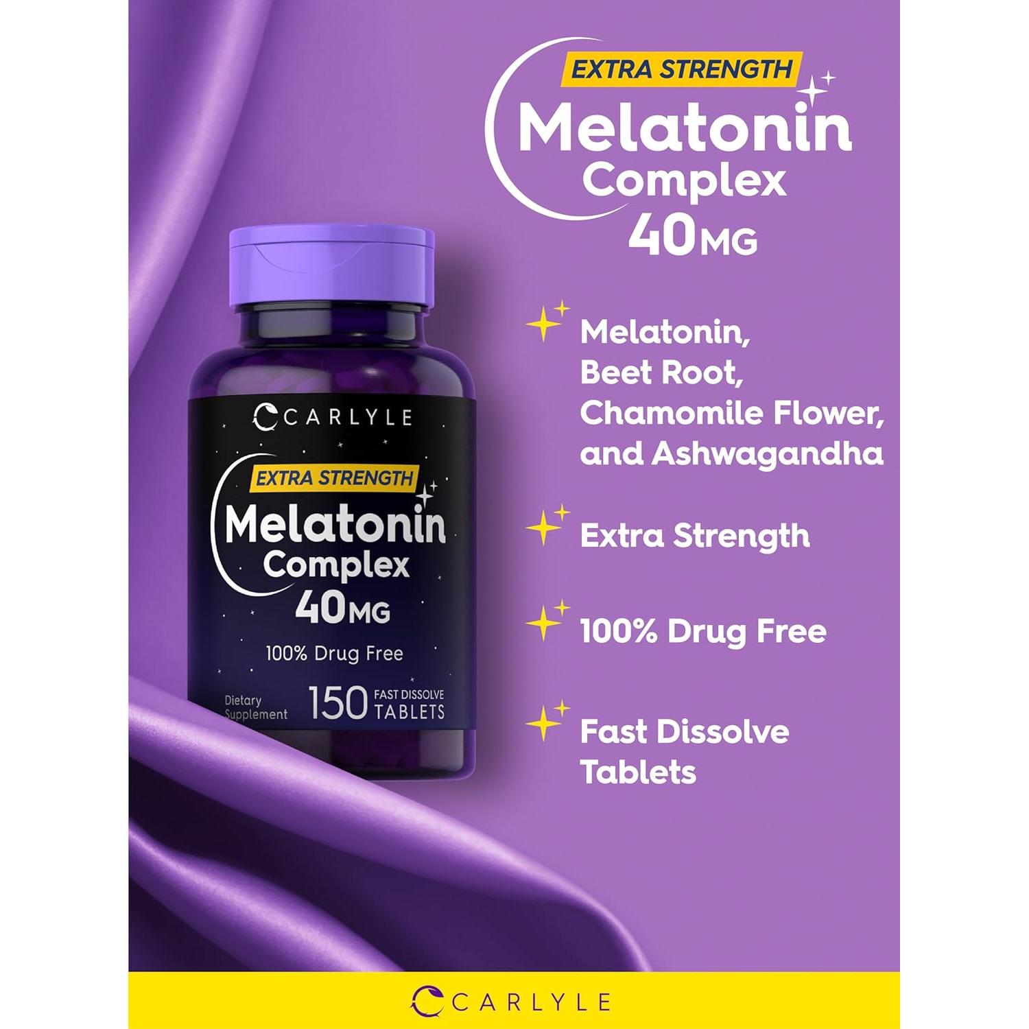 Complejo de Melatonina Carlyle 40mg con Ashwagandha 150 Tabletas