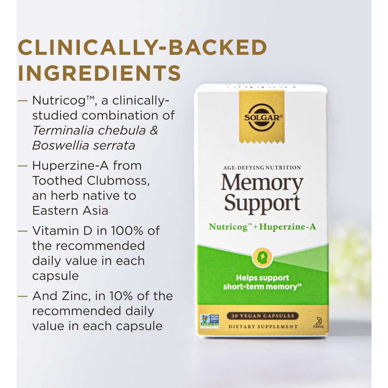 Suplemento Nootrópico Solgar para Memoria y Enfoque 30 Cápsulas