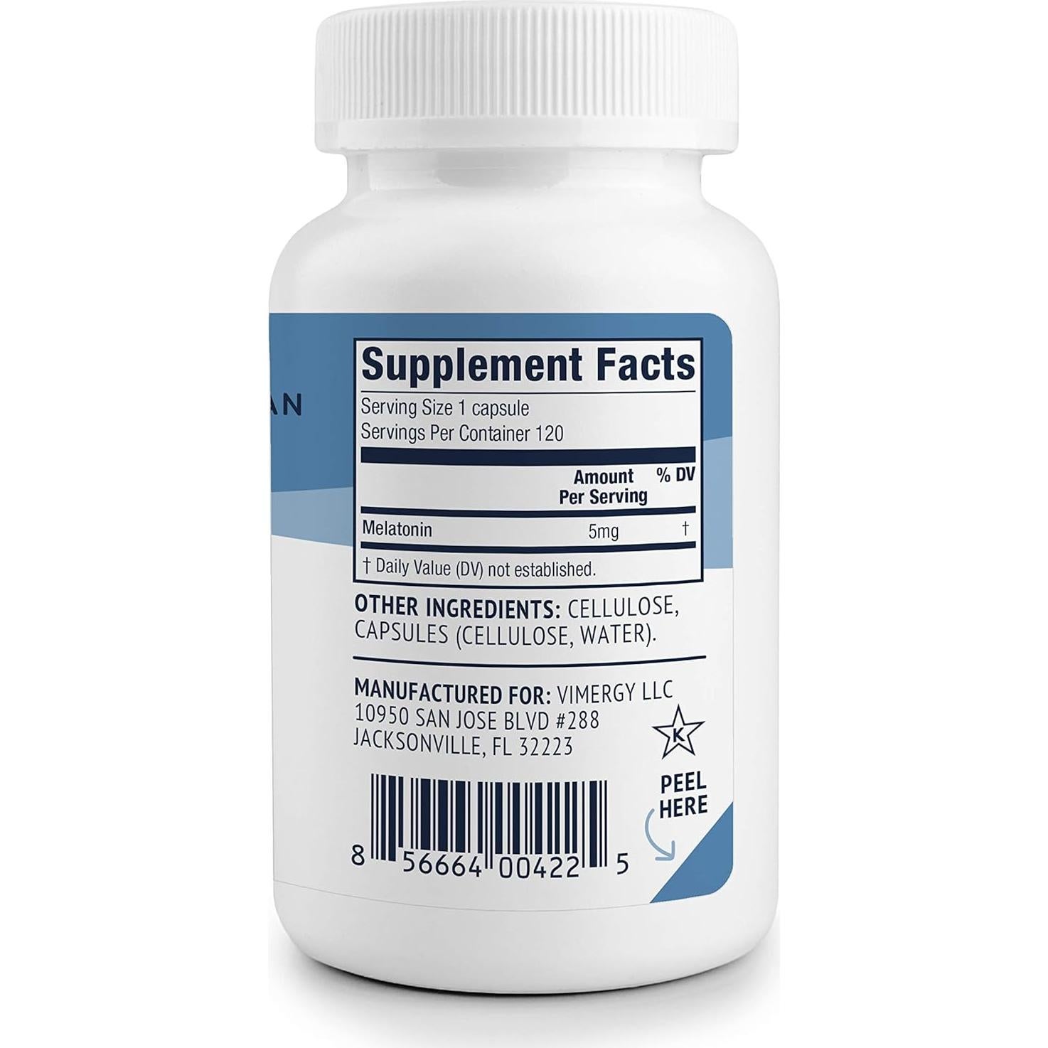 Melatonina Vimergy 5mg - Suplemento Vegano para Dormir 120 Cápsulas