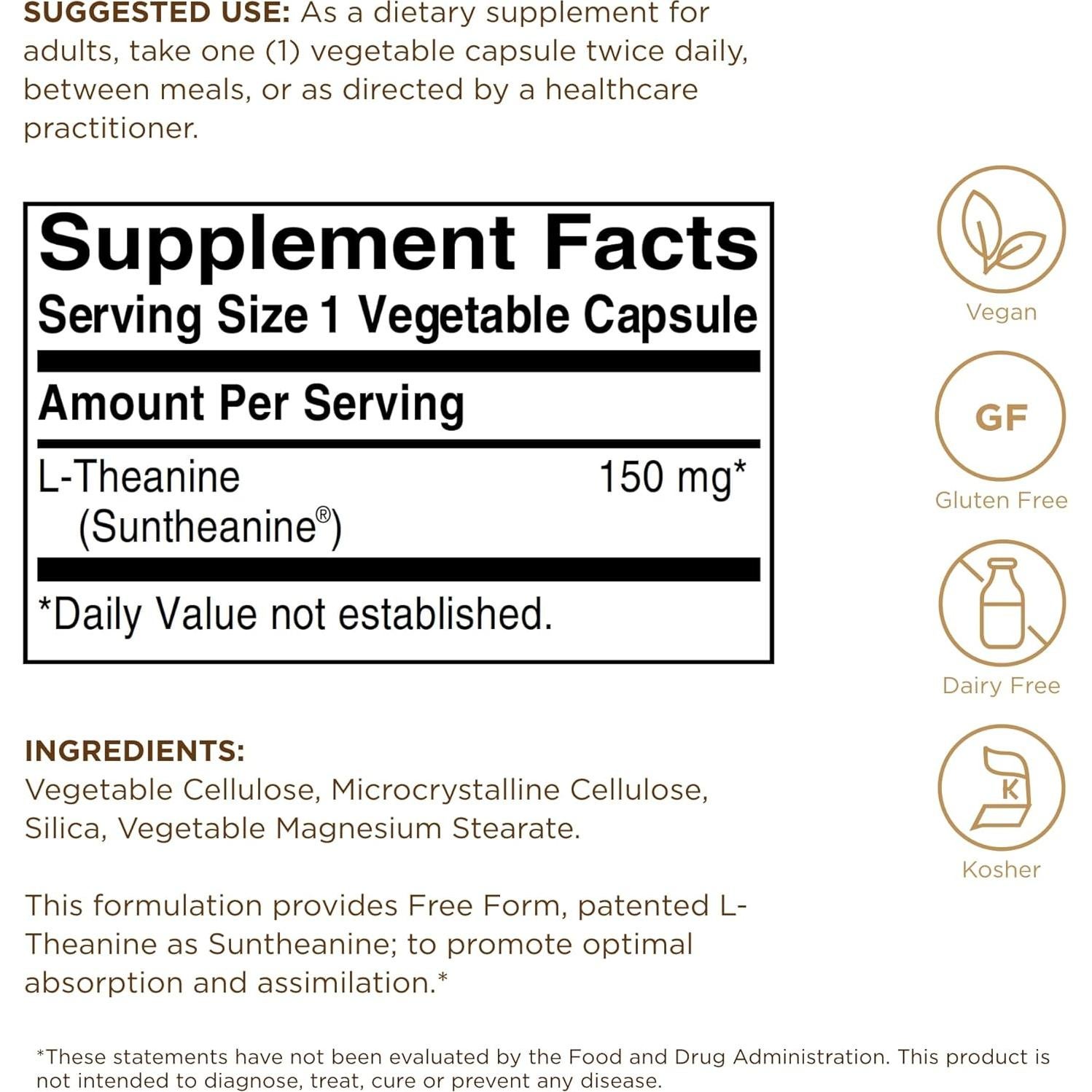 Solgar L-Theanine 150 mg - 60 Cápsulas Vegetales - Relajación