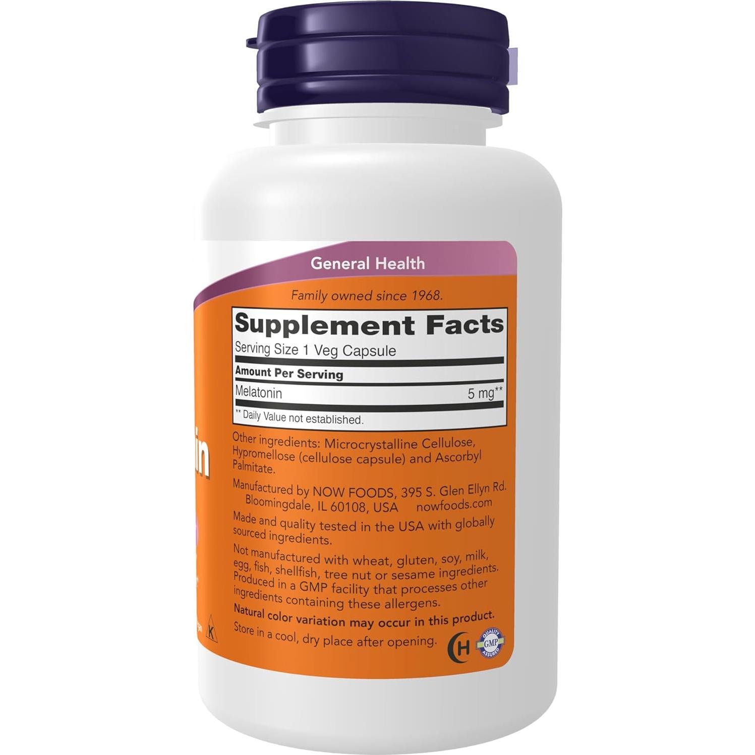 Melatonina 5 mg NOW Foods 180 Cápsulas Suplemento Saludable