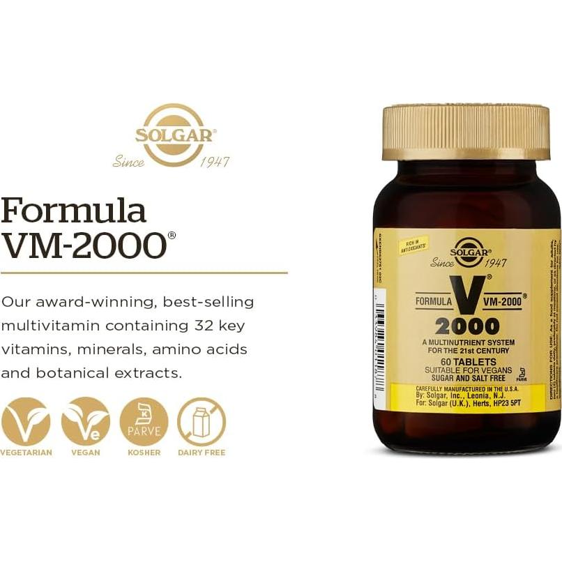 Solgar VM-2000 Multinutriente 180 Tabletas Veganas - Zinc y Antioxidantes