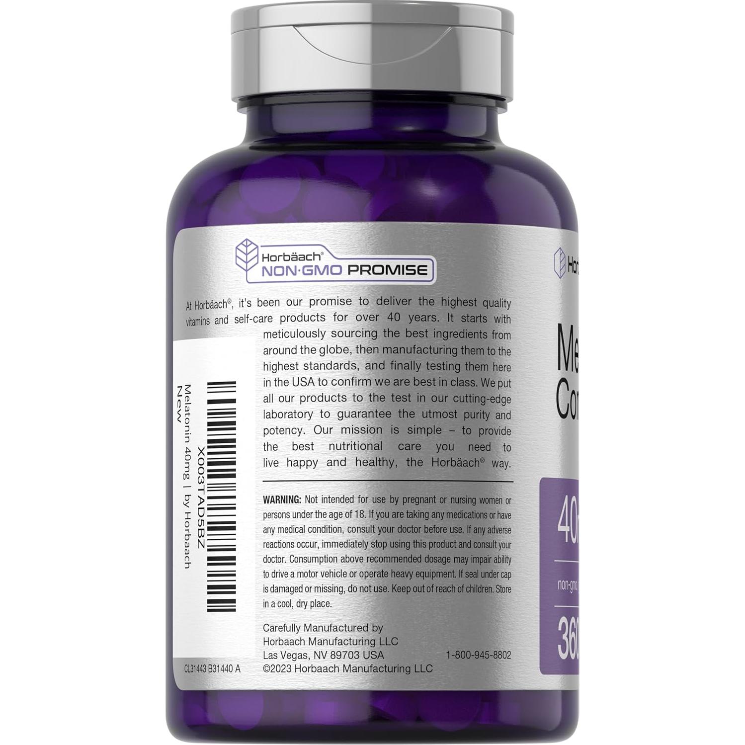 Suplemento de Melatonina Horbäach 40mg - 360 Tabletas Rápidas