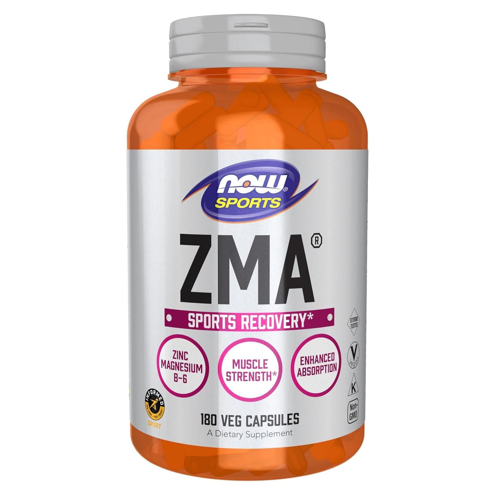 Suplemento ZMA NOW Sports 180 Cápsulas - Zinc, Magnesio, B-6