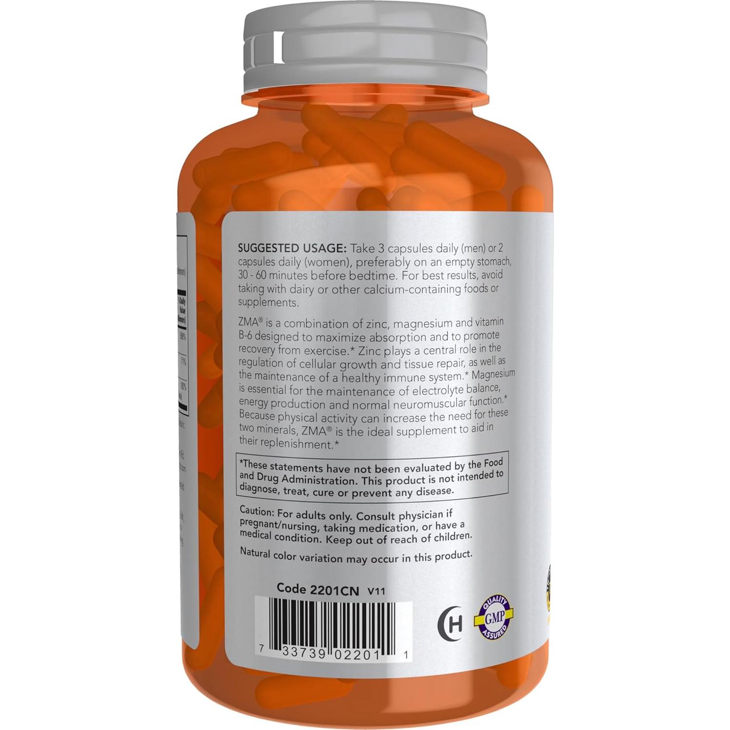 Suplemento ZMA NOW Sports 180 Cápsulas - Zinc, Magnesio, B-6